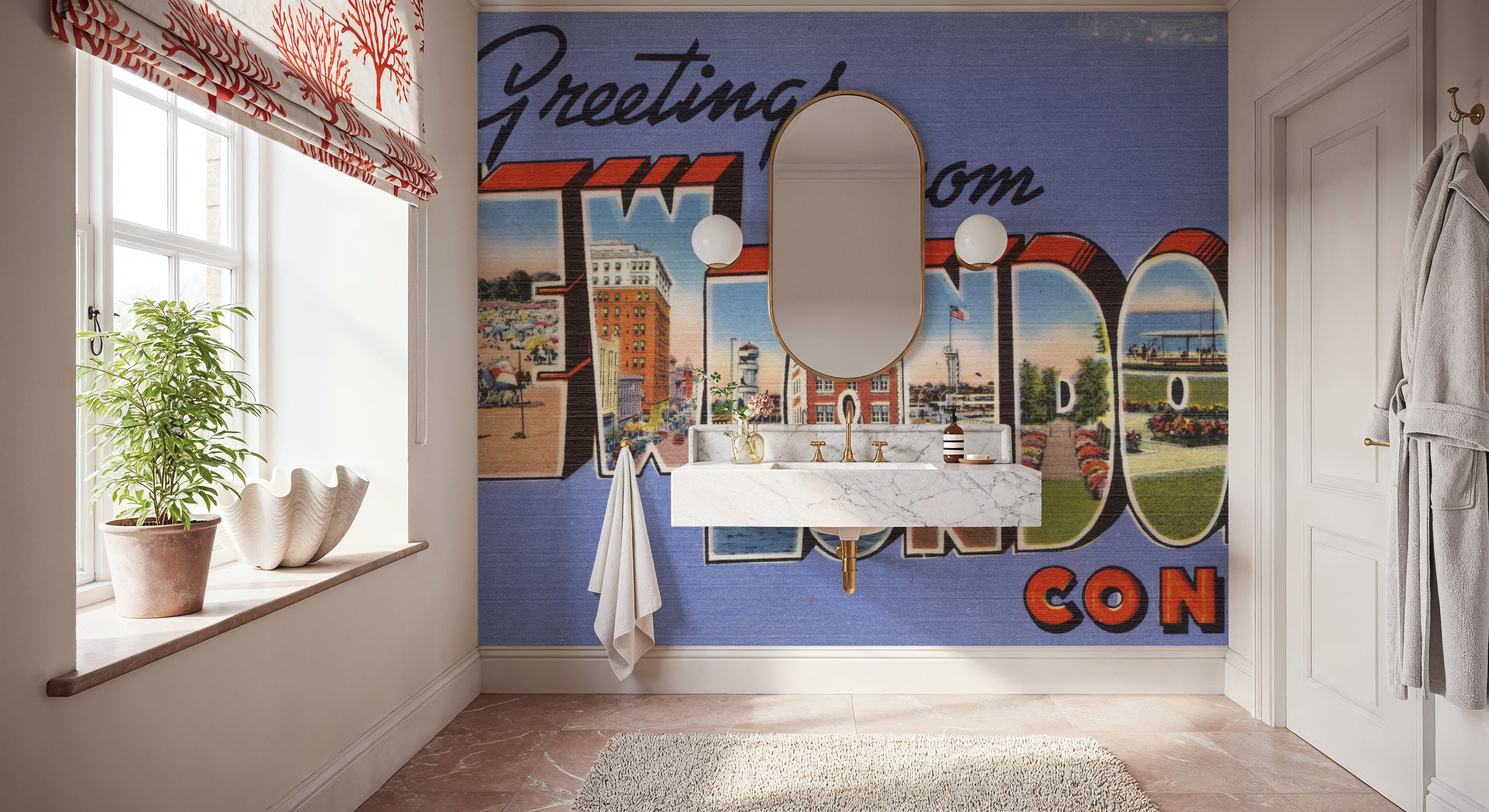 Greetings from New London - Screenprint Postcard, Wallpaper