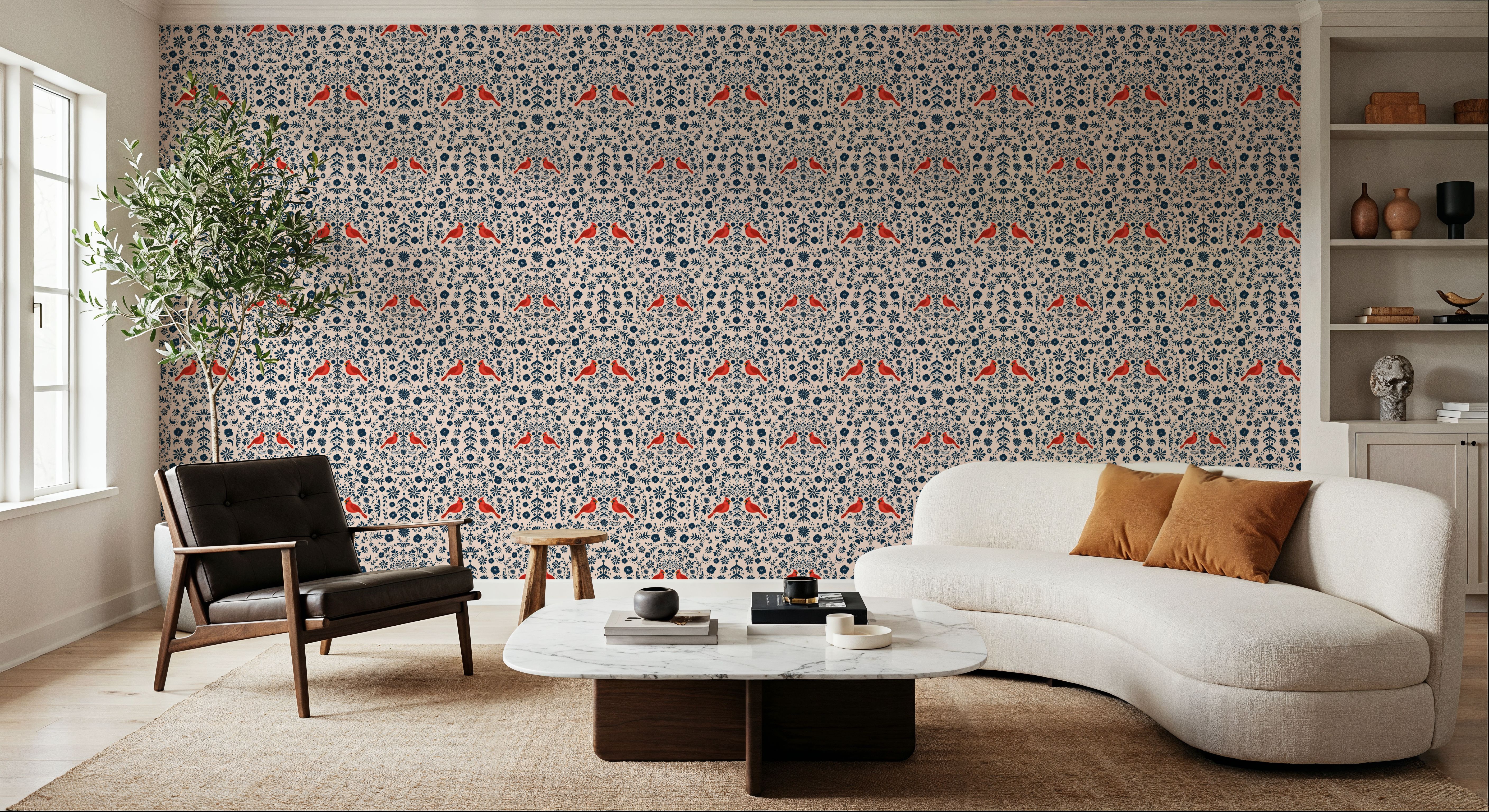 Cardinal Christmas, Blue on Cream