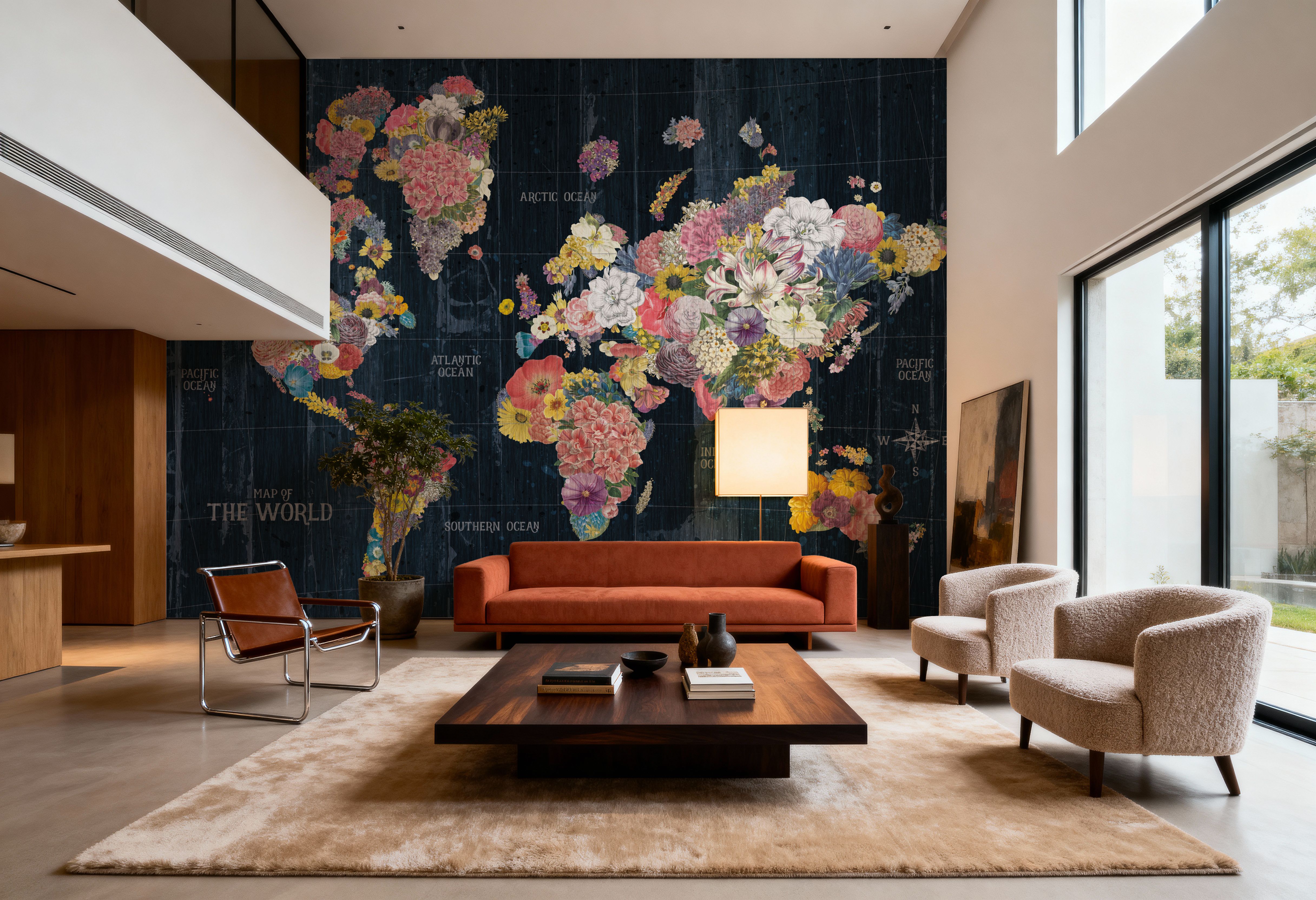 Botanical Floral Map Words, Wallpaper