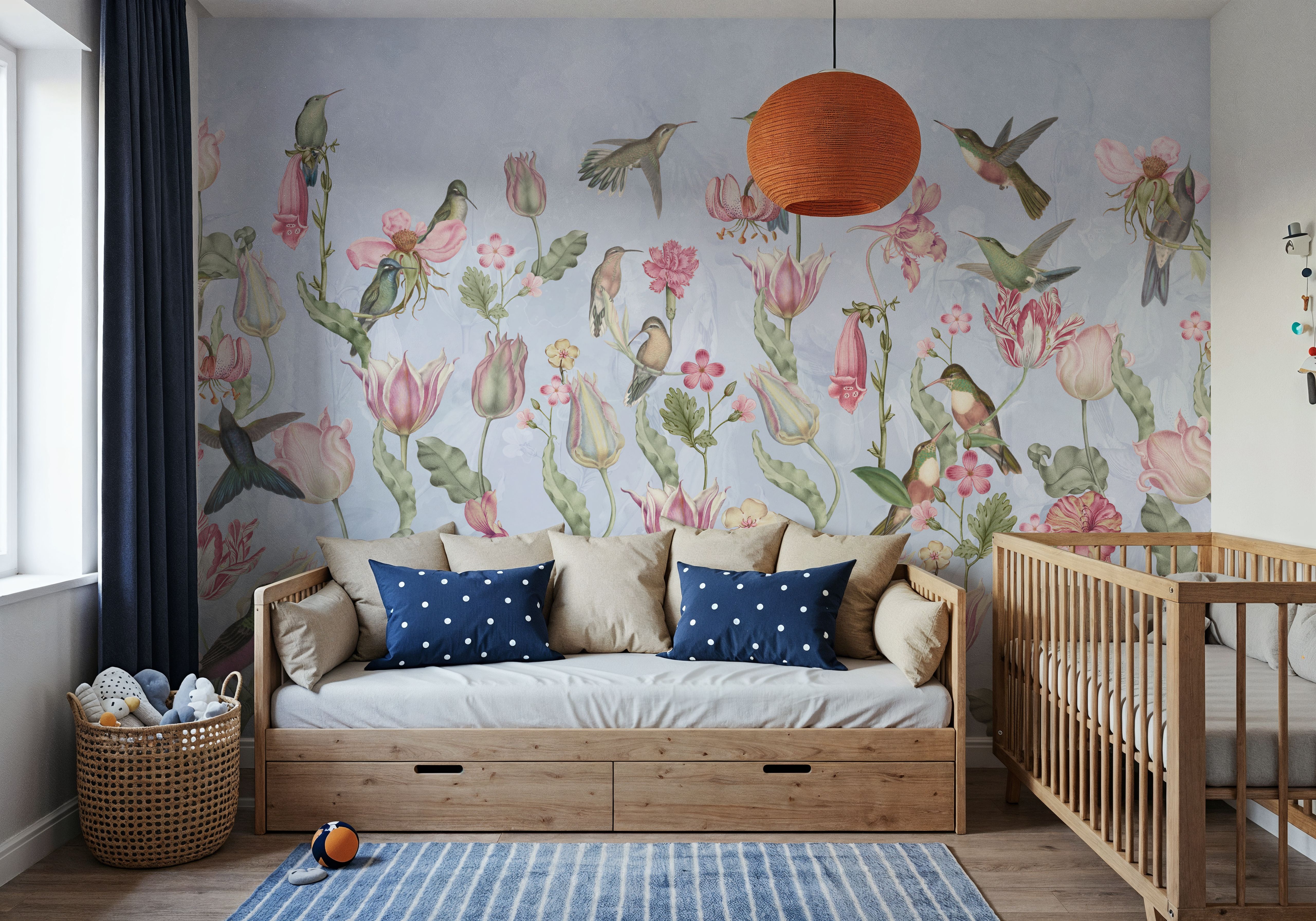 Tulips & Birds, Sky Blue