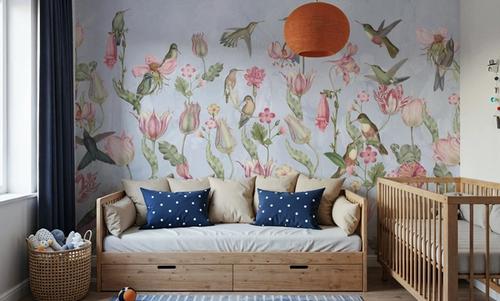 Tulips & Birds, Sky Blue