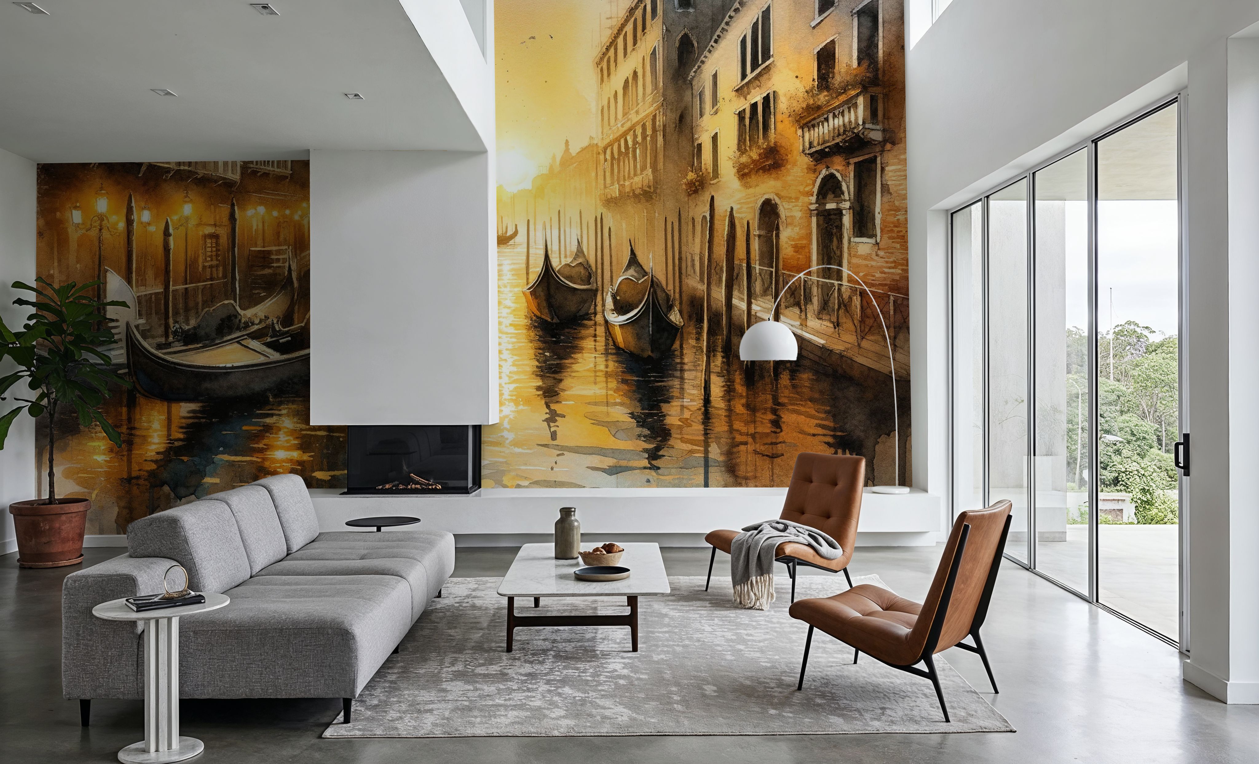 Sunset Over Venetian Canals with Gondolas