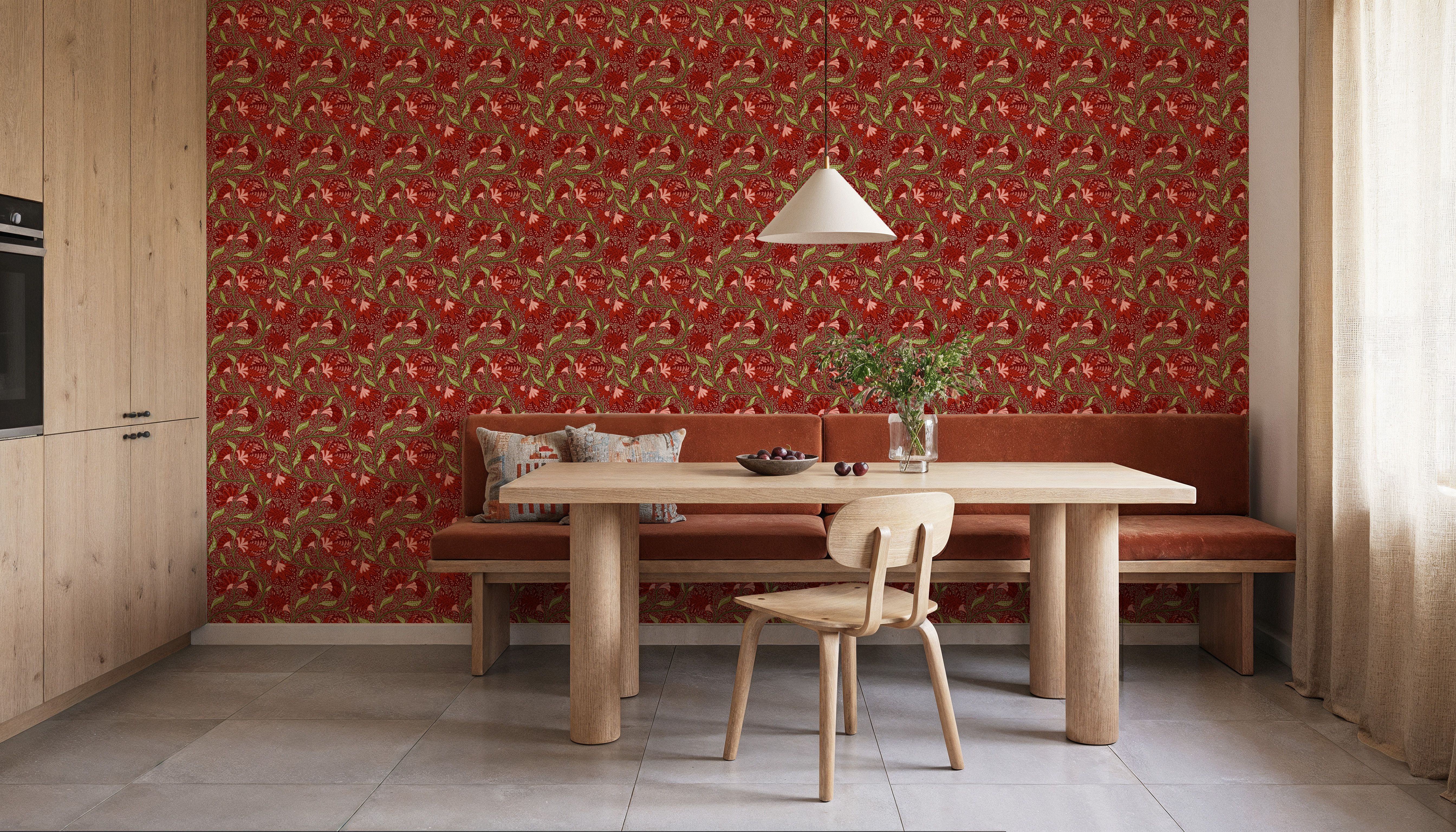 Indial Floral, Vermilion on Maroon