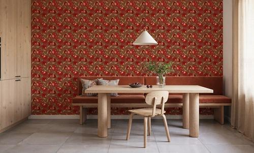 Indial Floral, Vermilion on Maroon