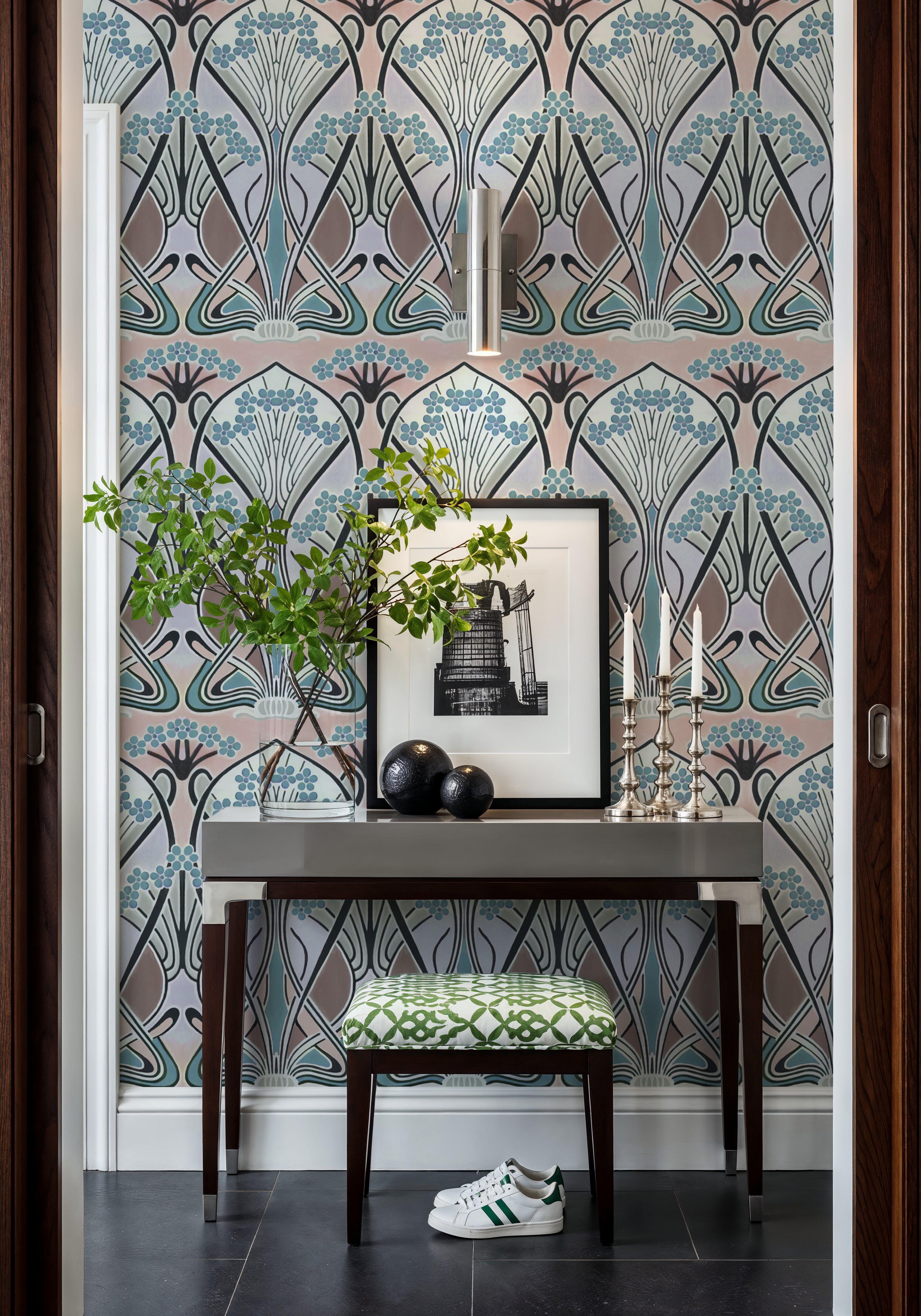 Floral Art Deco Aura, Light Teal