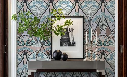 Floral Art Deco Aura, Light Teal