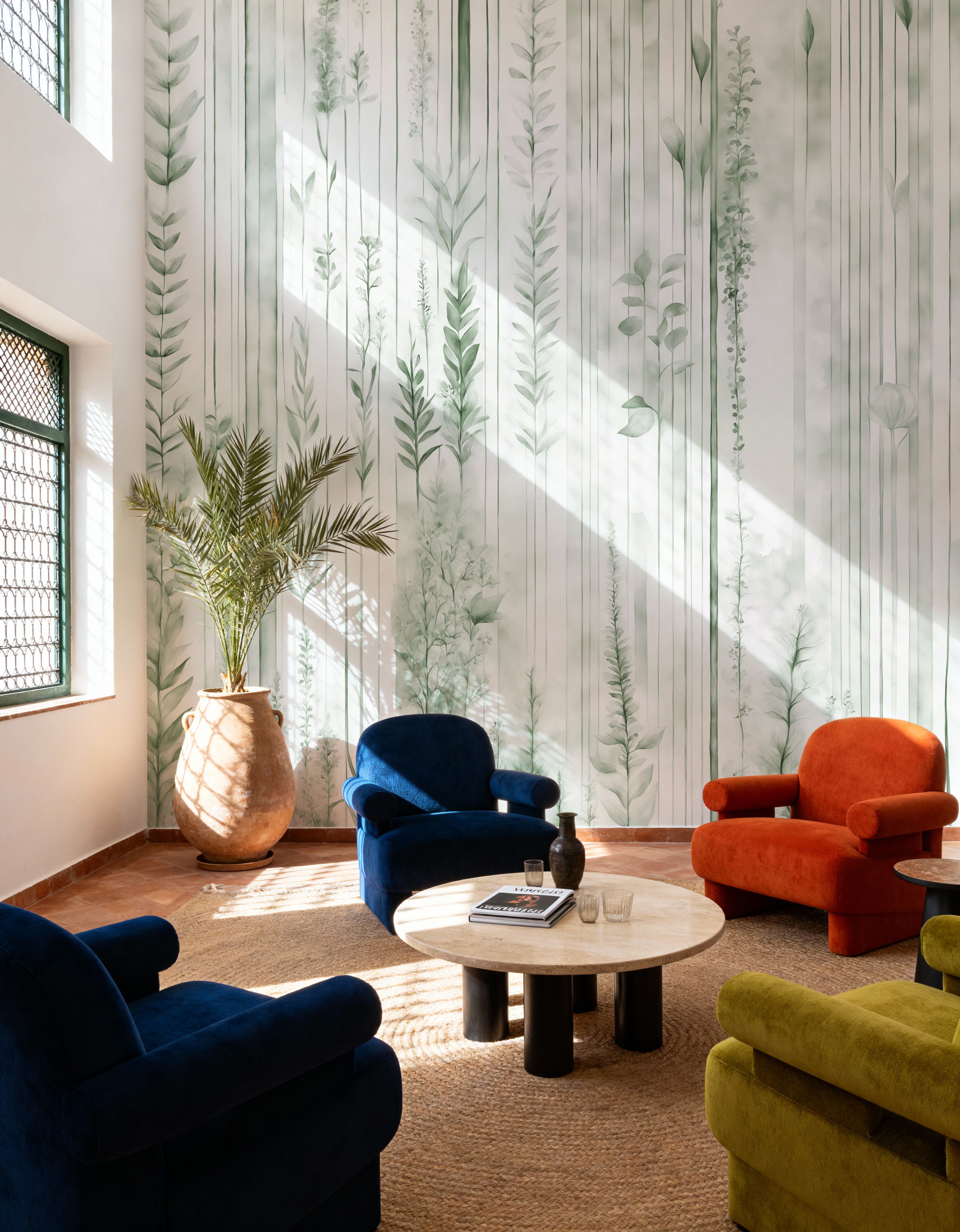 Wall Mural - Botanical Wall Green - Contemporary Foliage mural wallpaper - Green - Bedroom - Wallism US - Premium, Textured or Peel & Stick