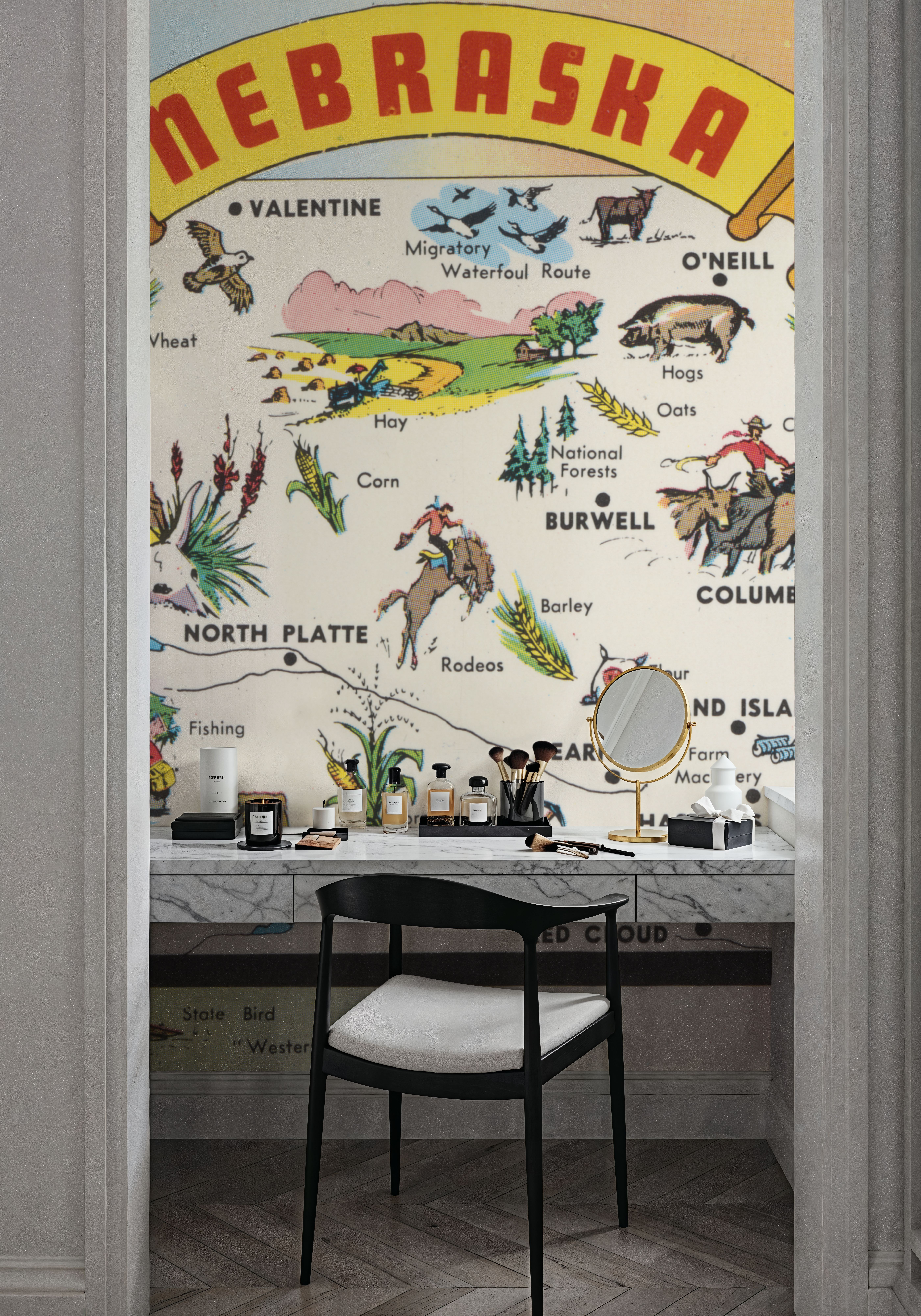 Greetings from Nebraska Map - Screenprint Postcard