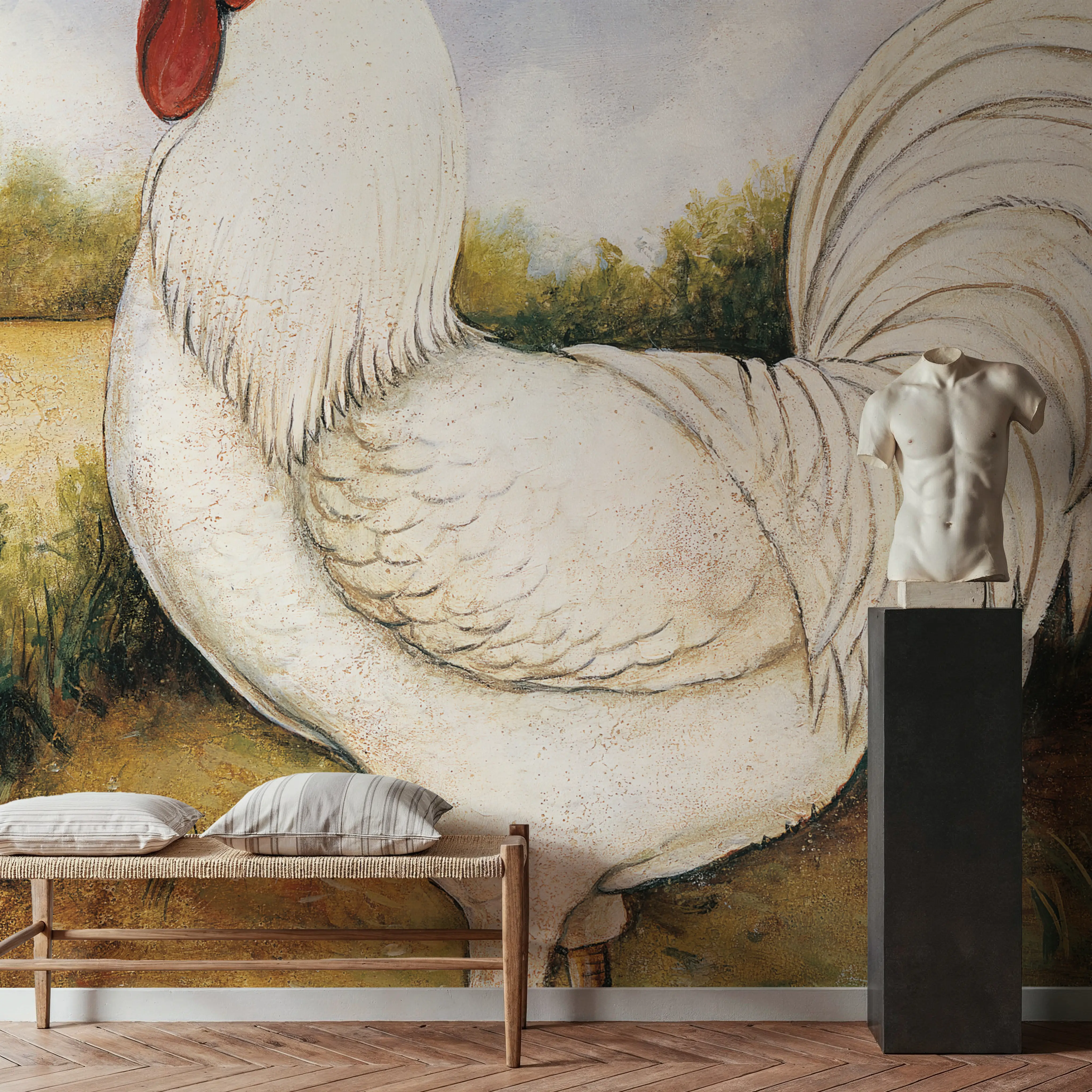 Papier Peint Panoramique - Farm Feeling IV - Oiseaux Paysages - Blanc - Salon - Wallism Belgique - Encollage au mur ou Autocollant