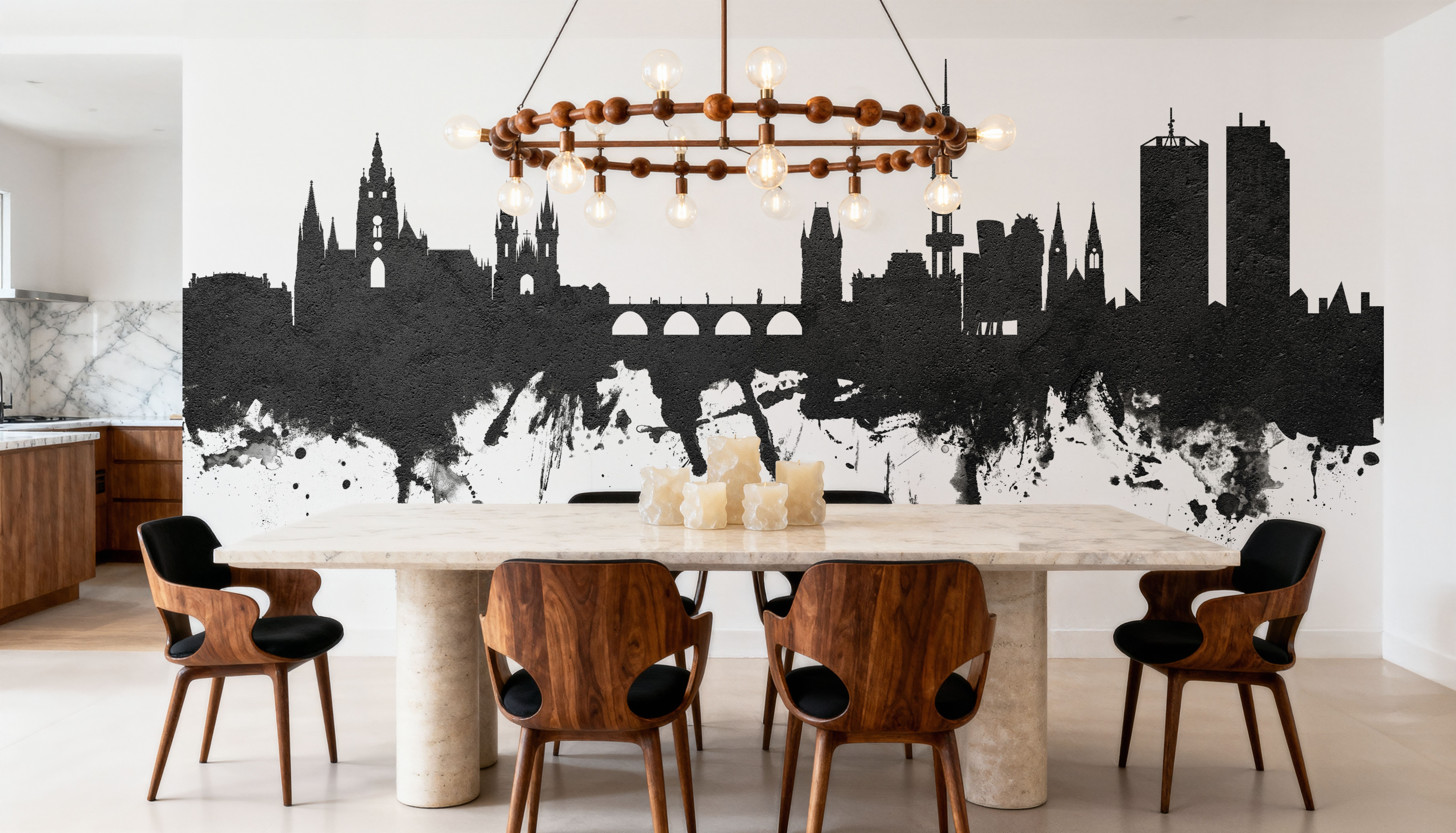 Prague (Praha) Czech Republic Skyline Black & White