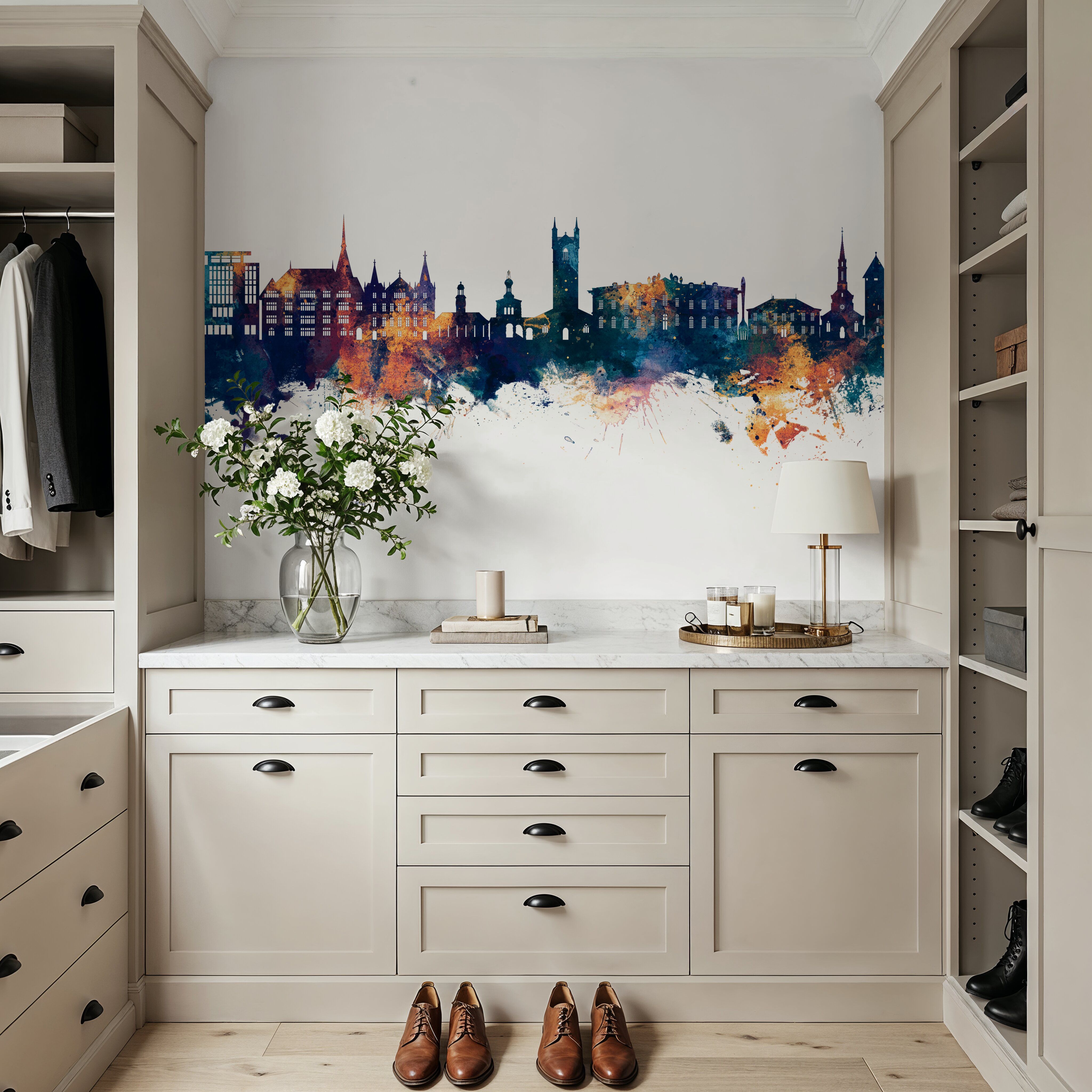 Vevey Switzerland Skyline Blue & Bronze