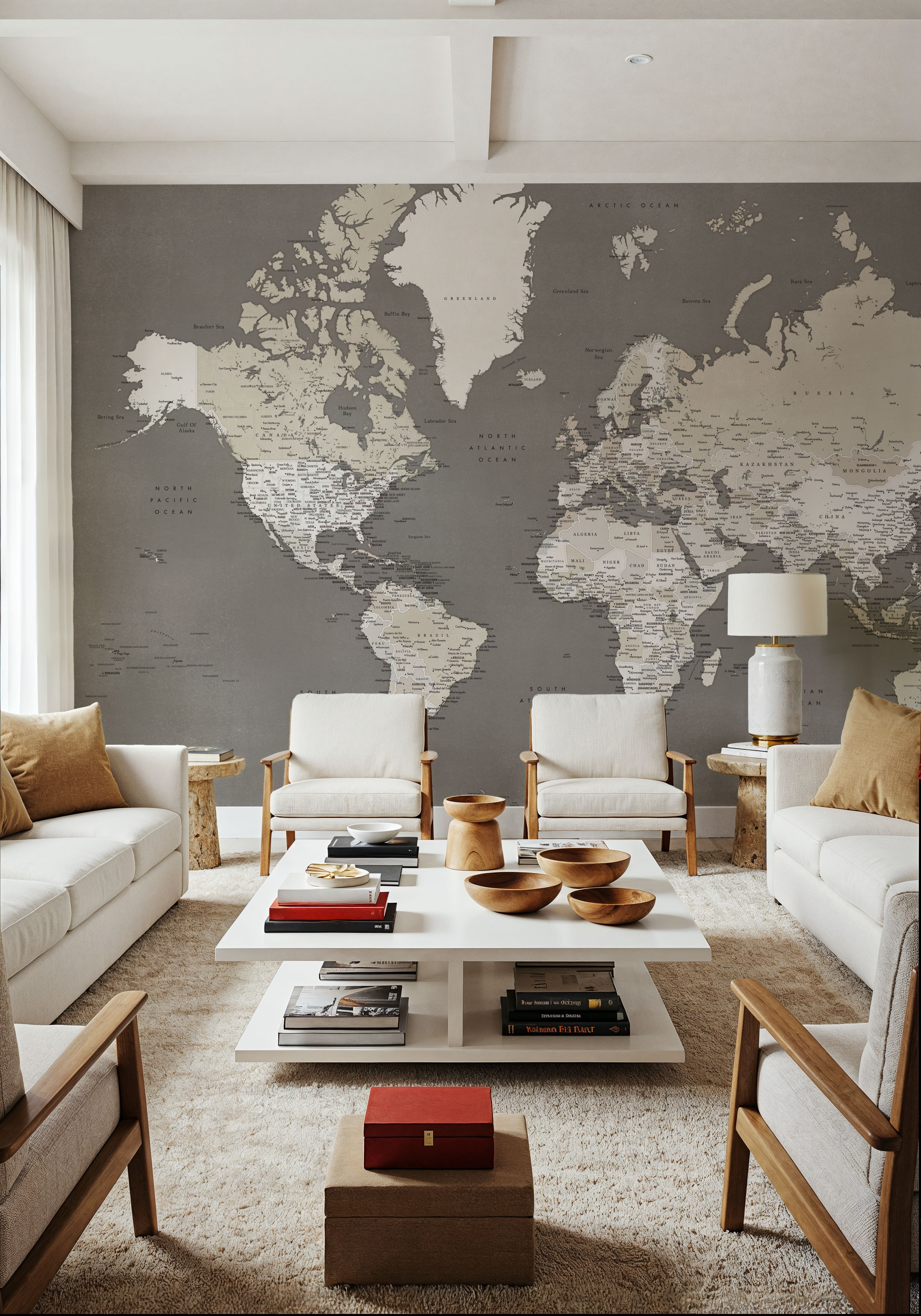World Map Cities - Earthy
