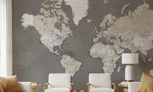 World Map Cities - Earthy