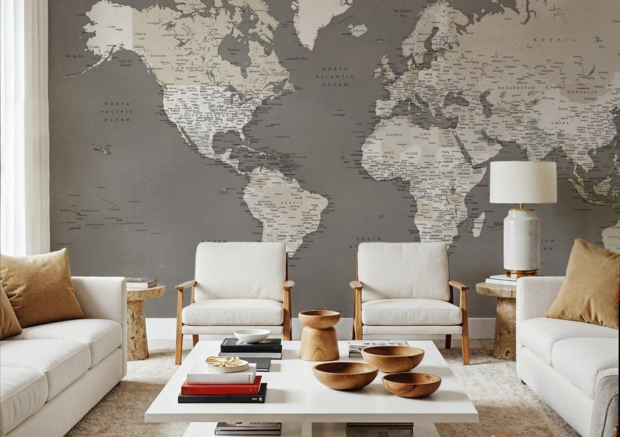 World Map Cities - Earthy