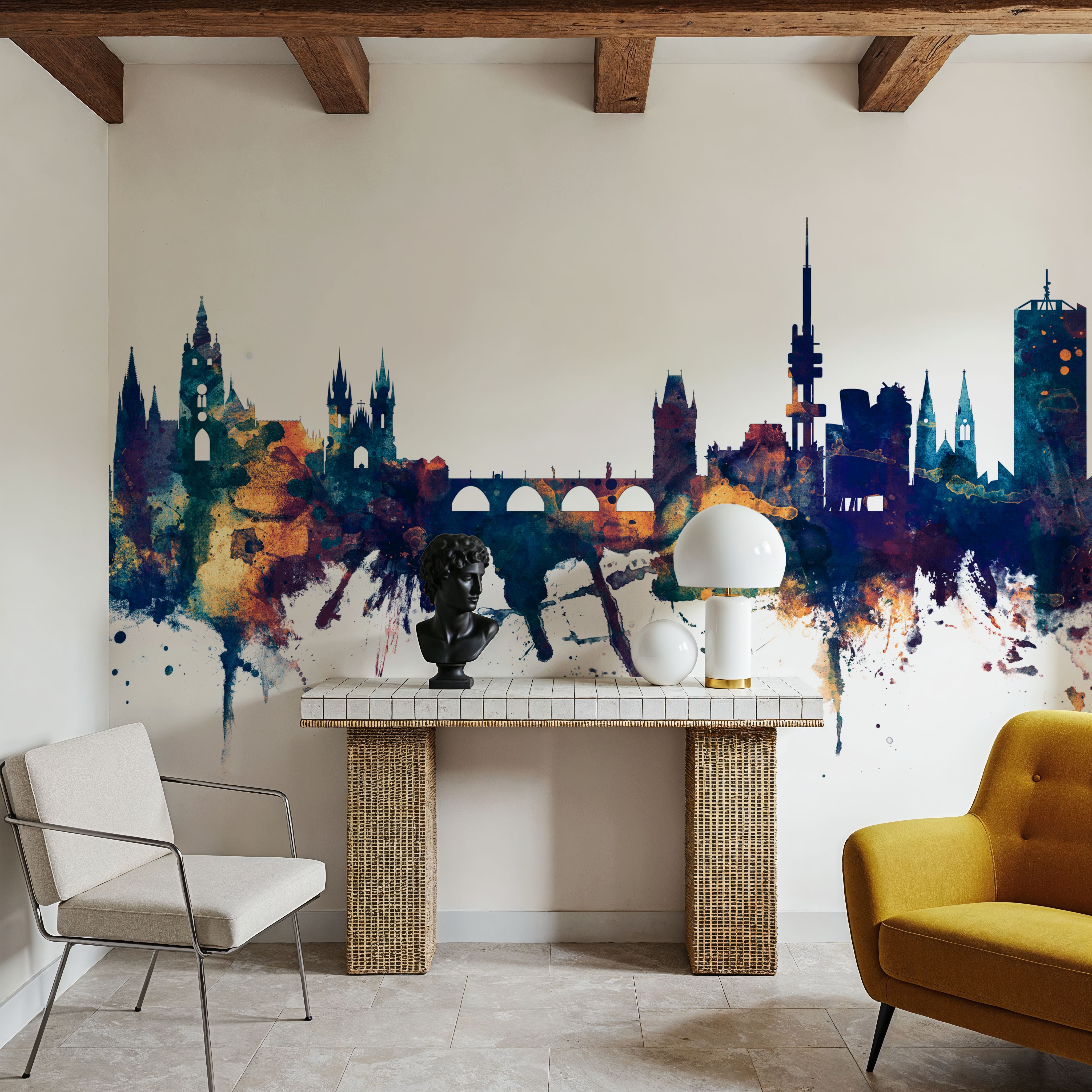 Prague (Praha) Czech Republic Skyline Blue & Bronze