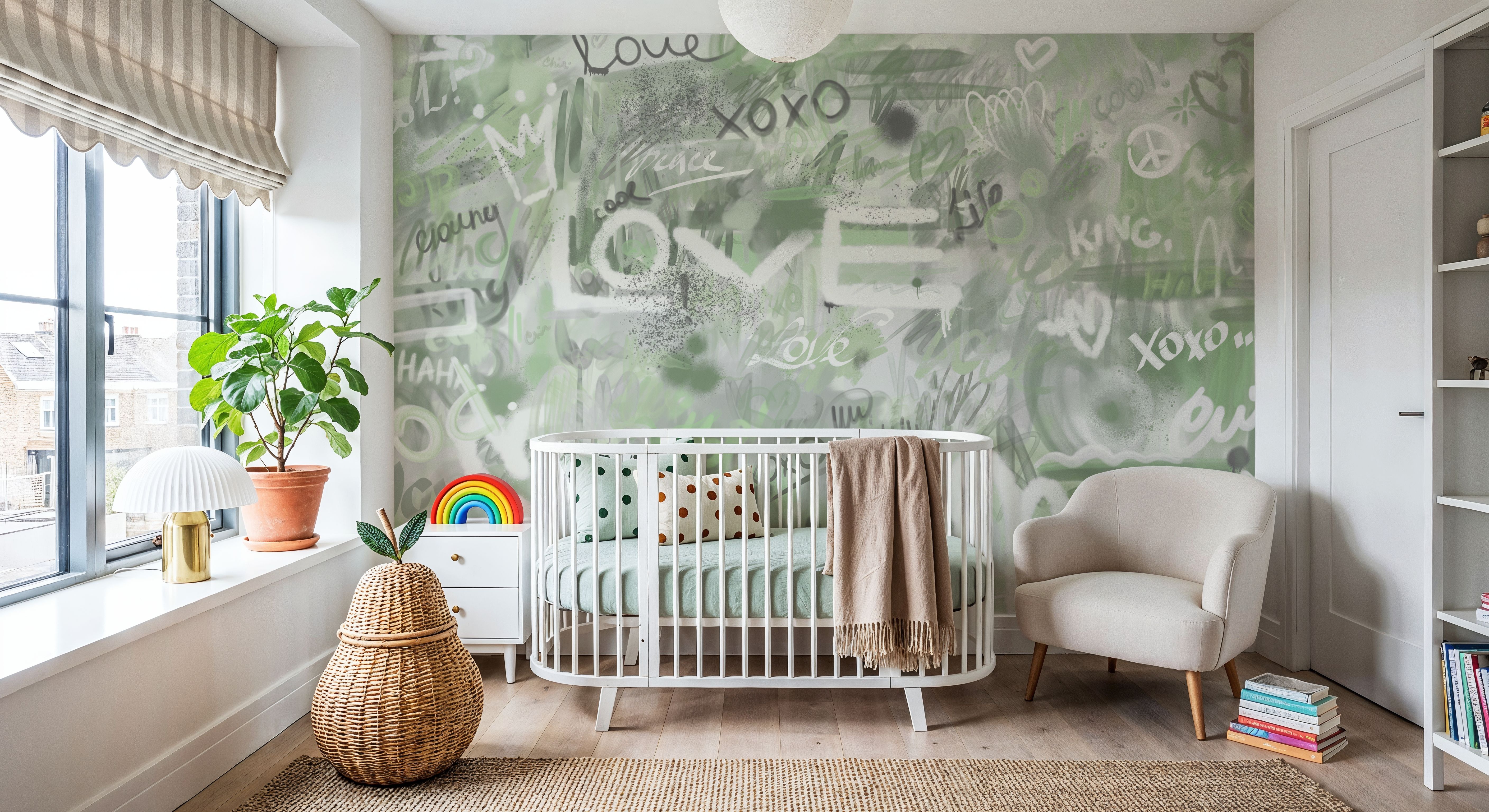 Graffiti Love, Sage, Wallpaper