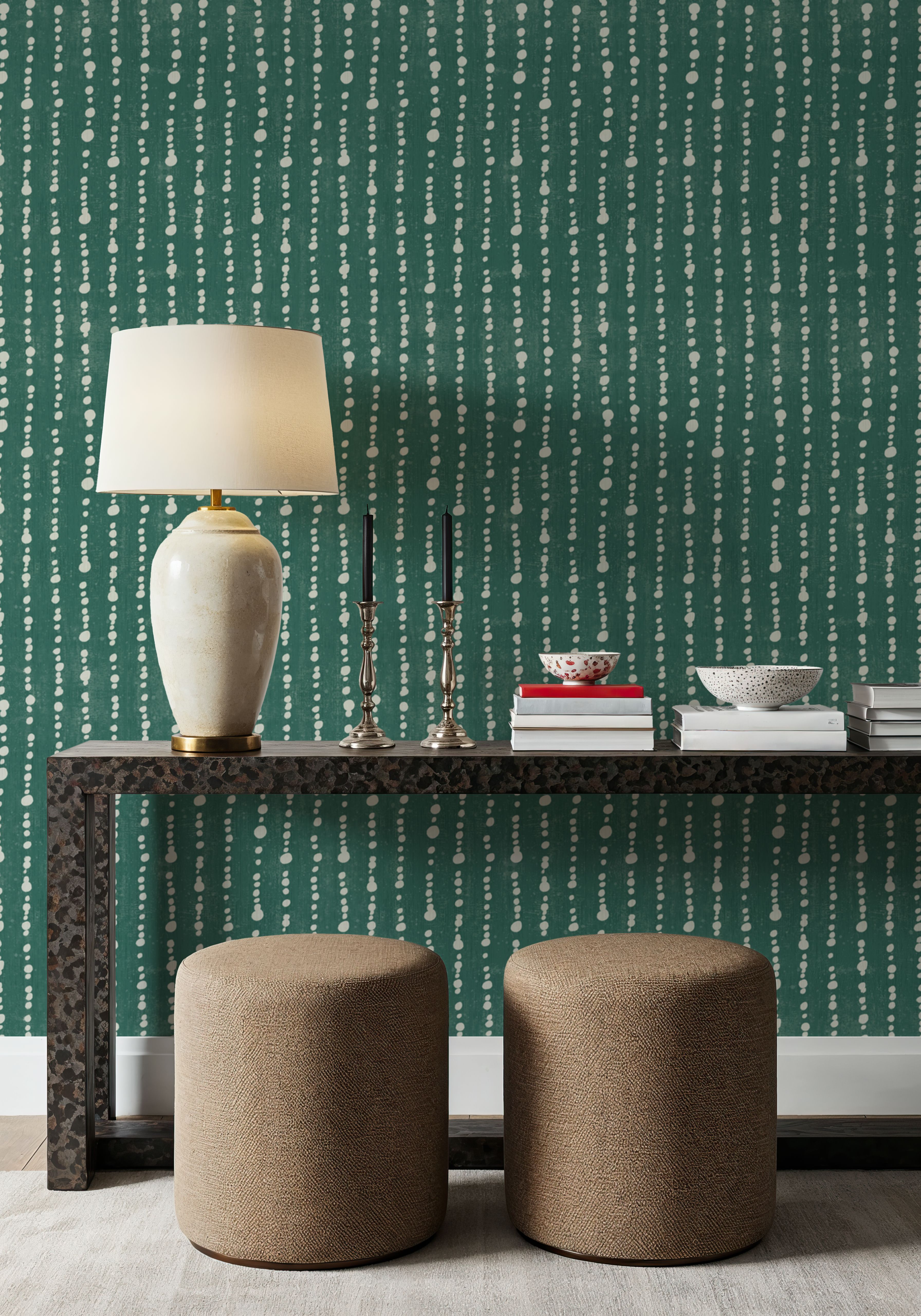 Woodland Drops Tropical Green, Wallpaper