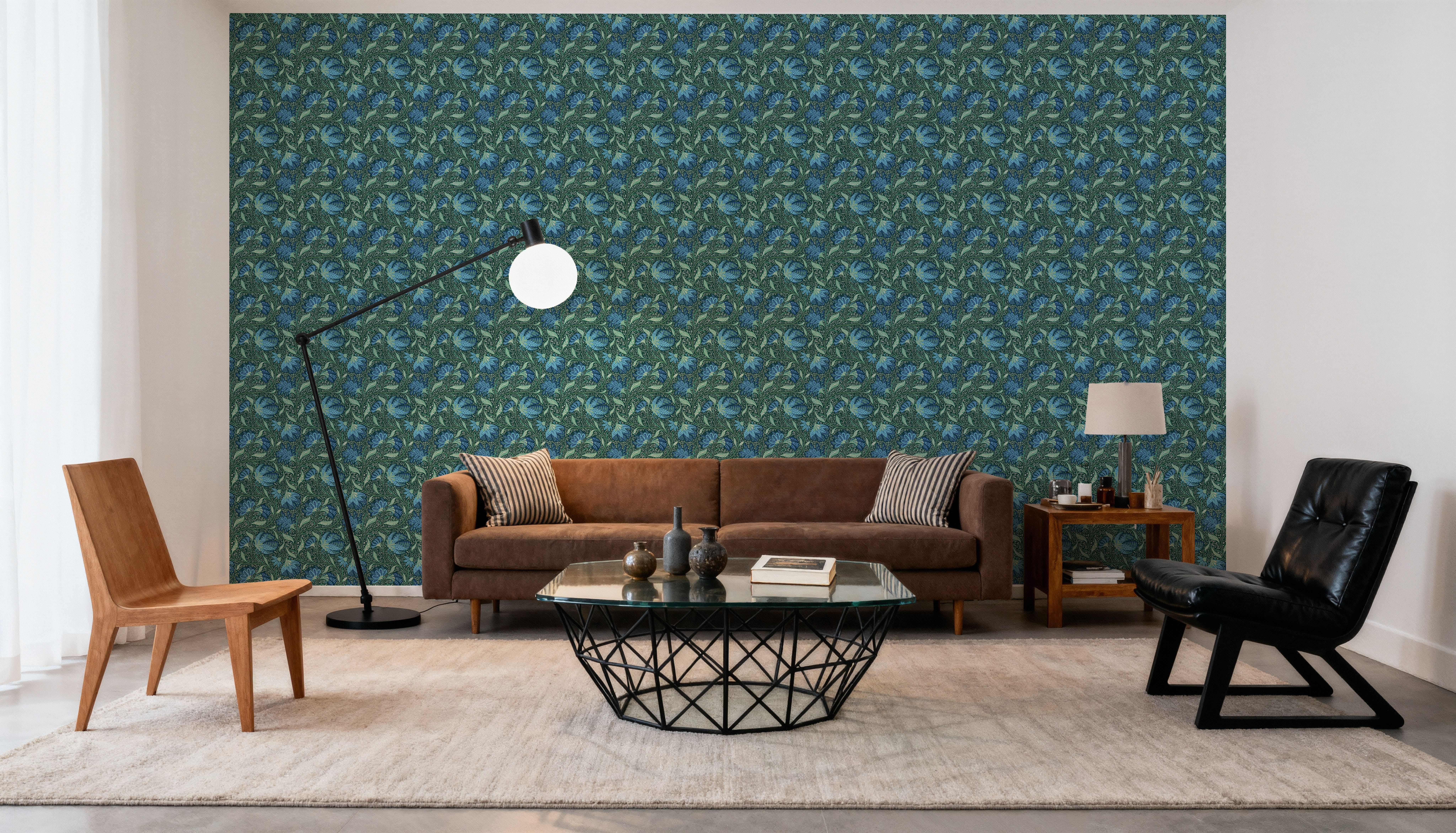 Indial Floral, Teal on Forest