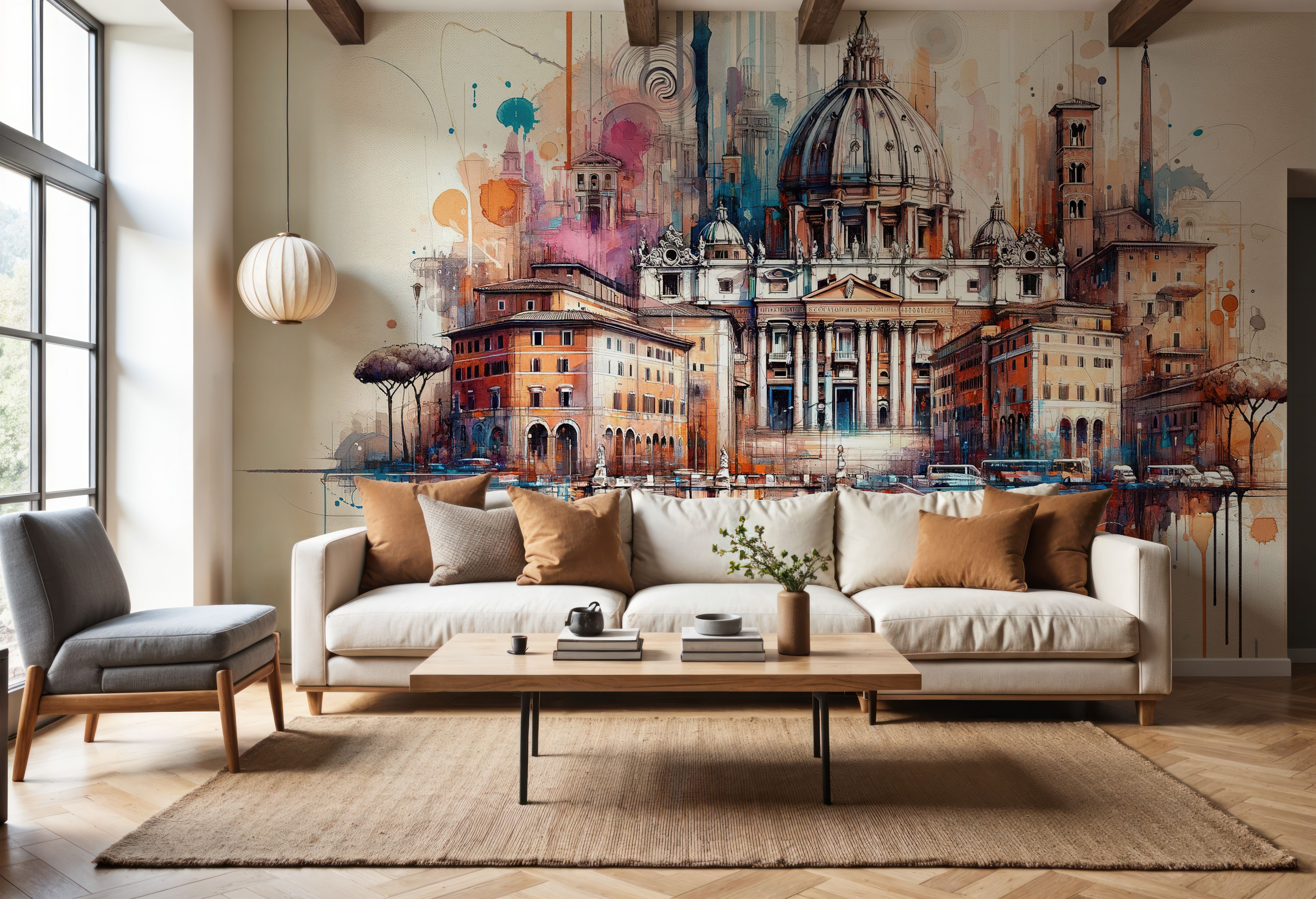 Watercolor Rome Skyline