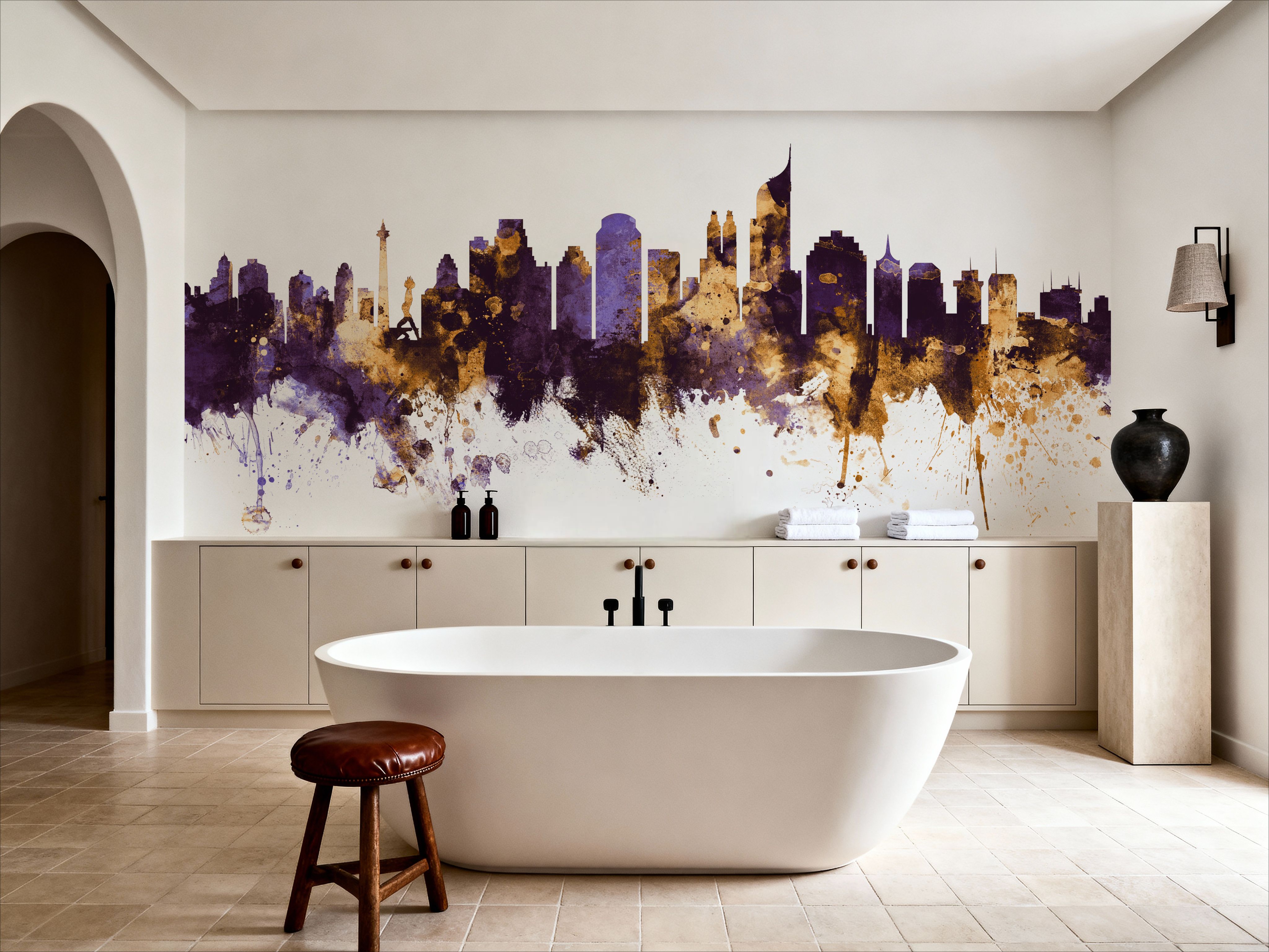 Jakarta Skyline Indonesia Purple & Gold