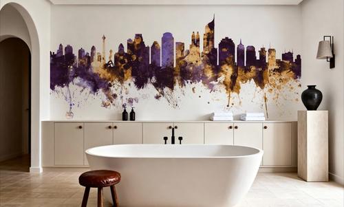 Jakarta Skyline Indonesia Purple & Gold