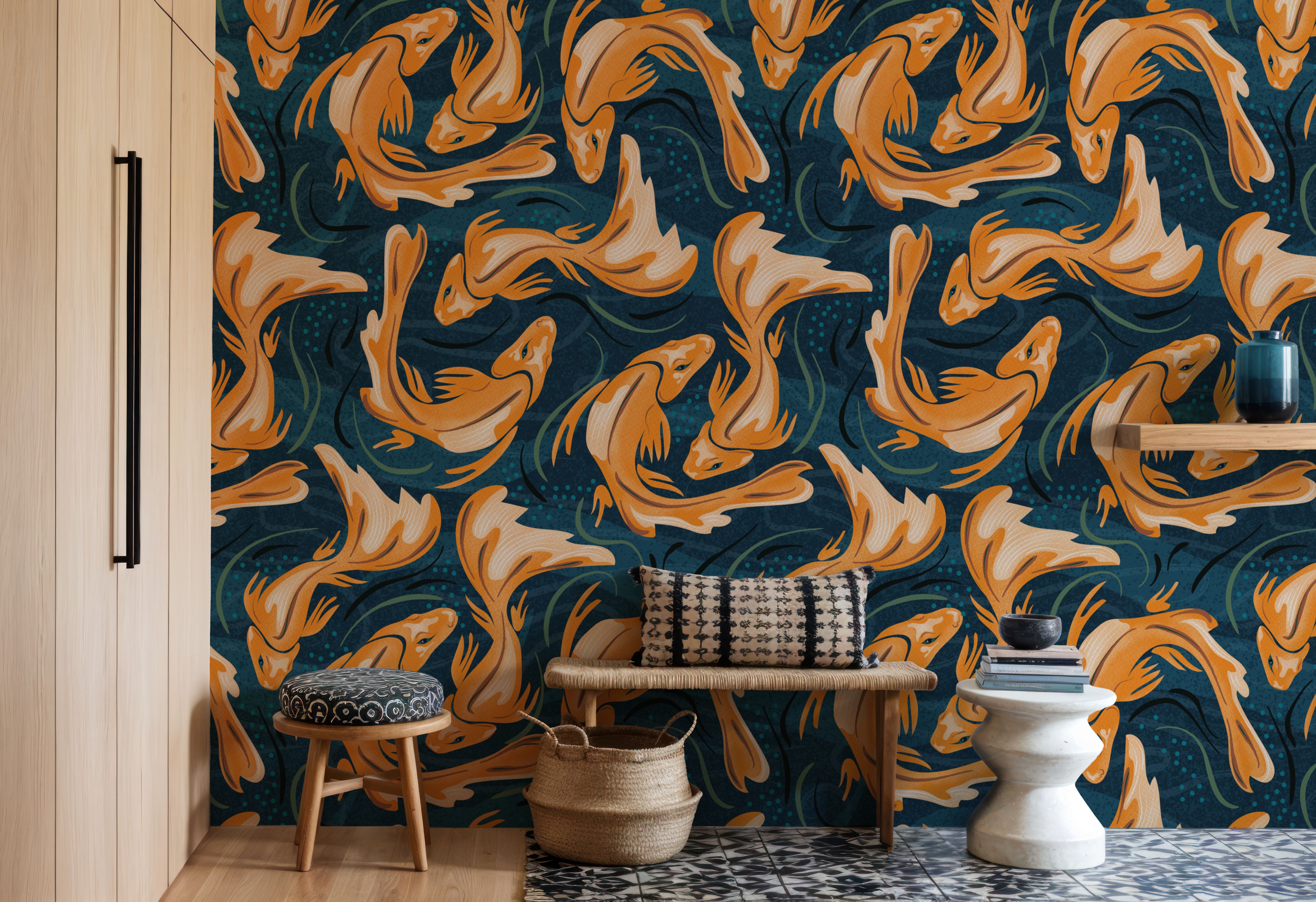 Koi Fish, Ocean Blue