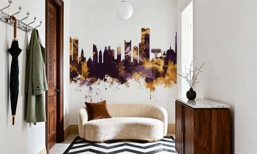 Boston Massachusettes Skyline Purple & Gold
