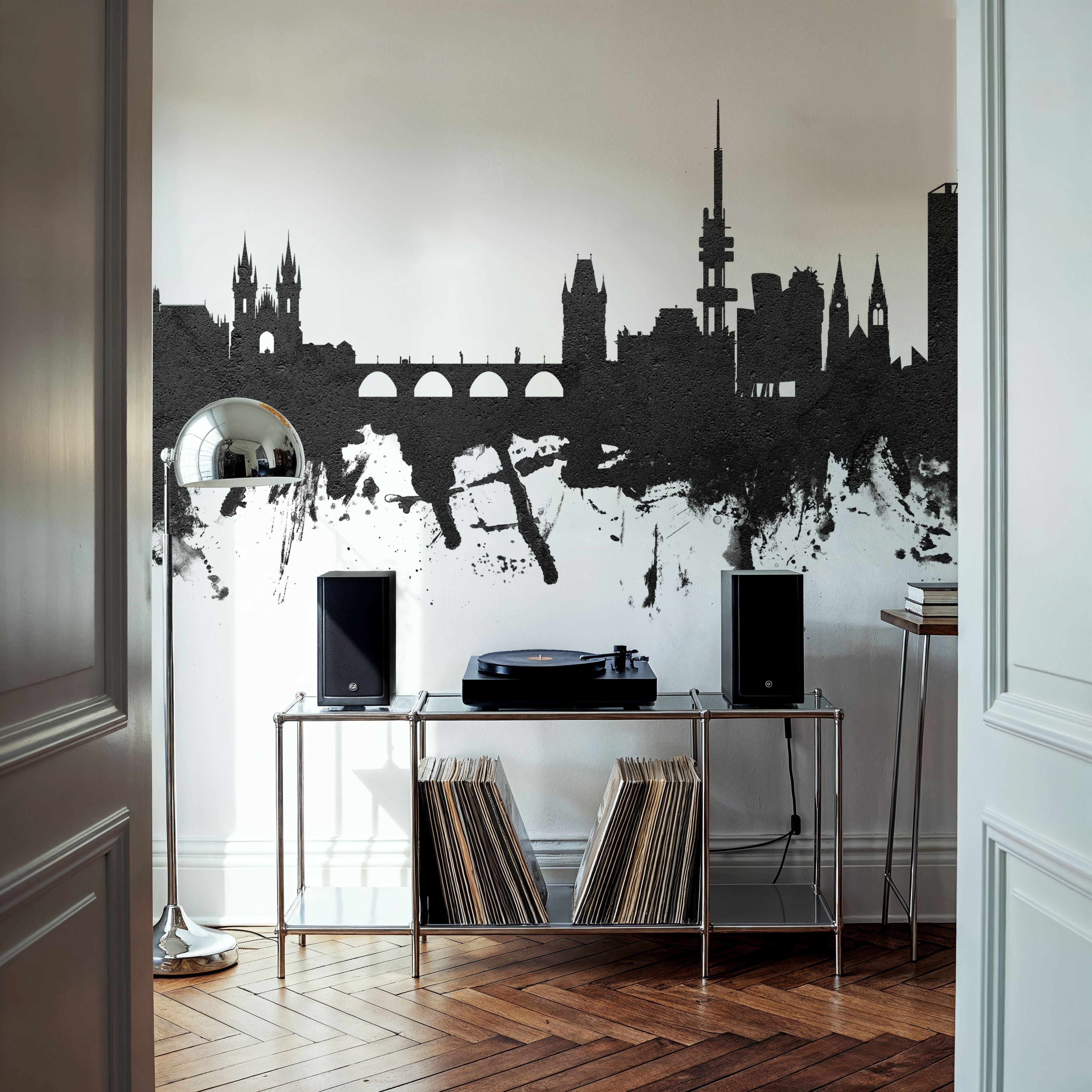 Prague (Praha) Czech Republic Skyline Black & White