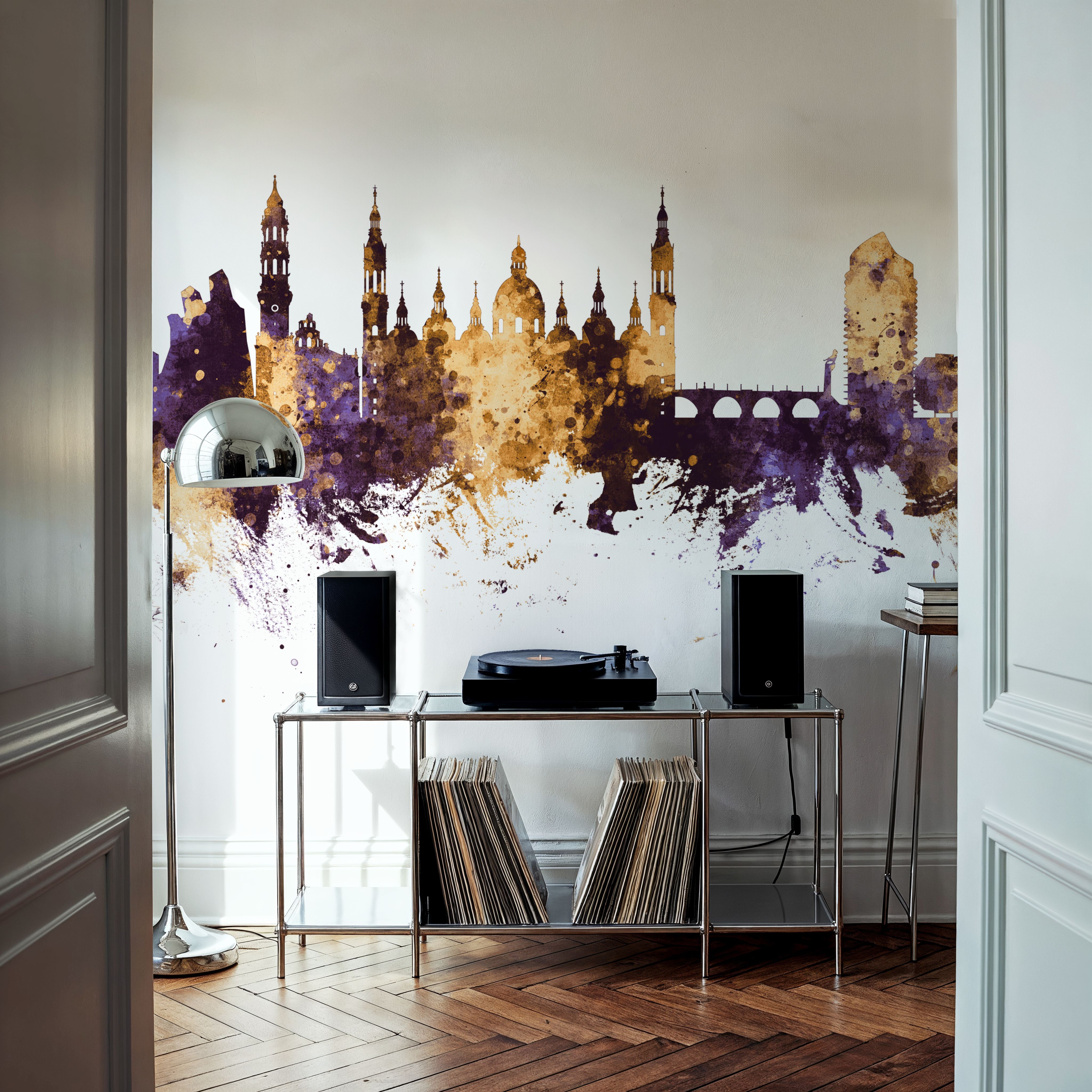 Zaragoza Spain Skyline Purple & Gold