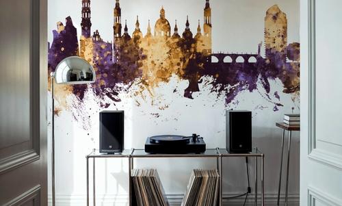 Zaragoza Spain Skyline Purple & Gold