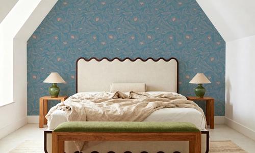 Hidden Peonies, Dusty Peach on Teal