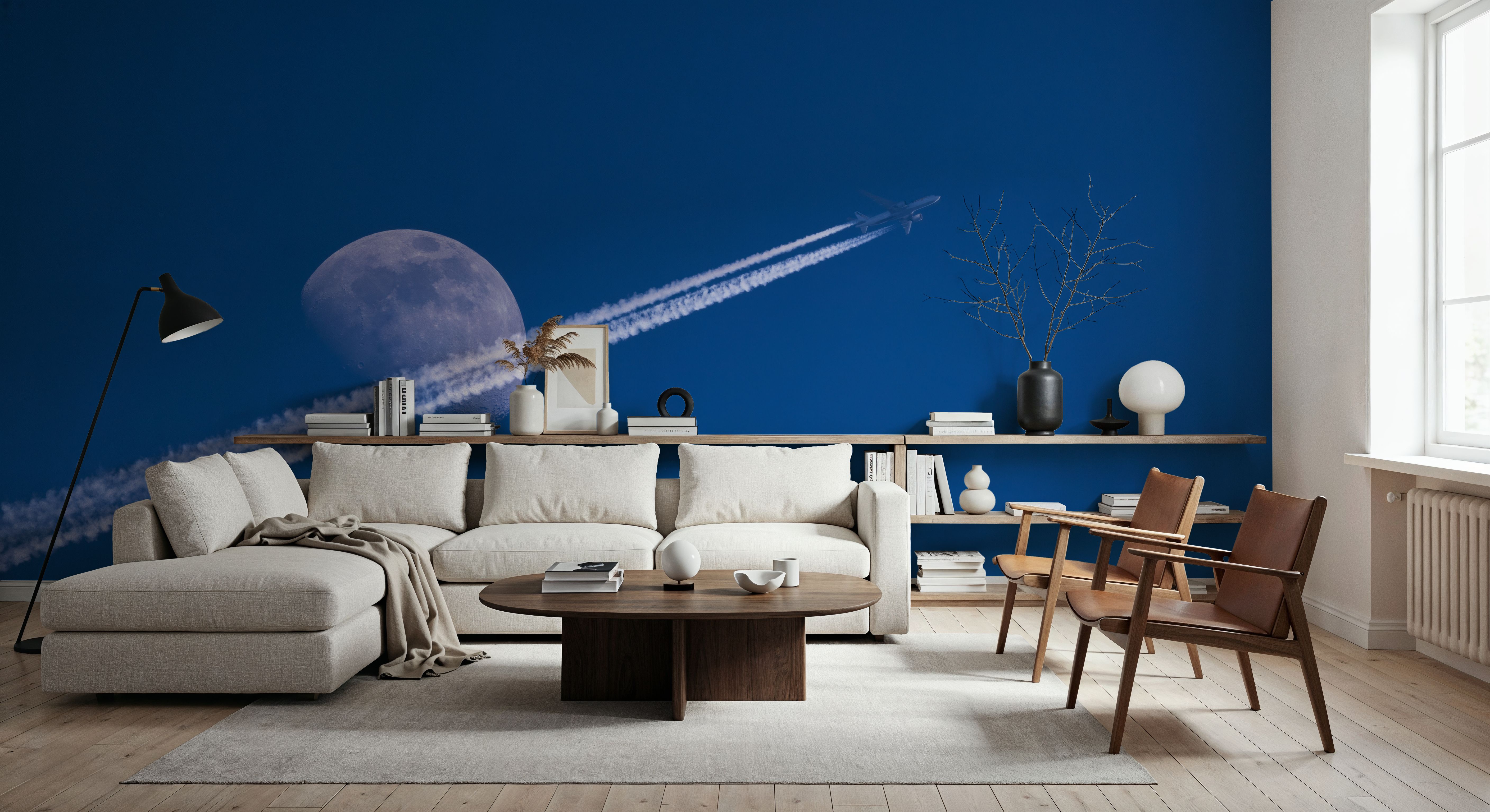 Airplane Trails and Moon