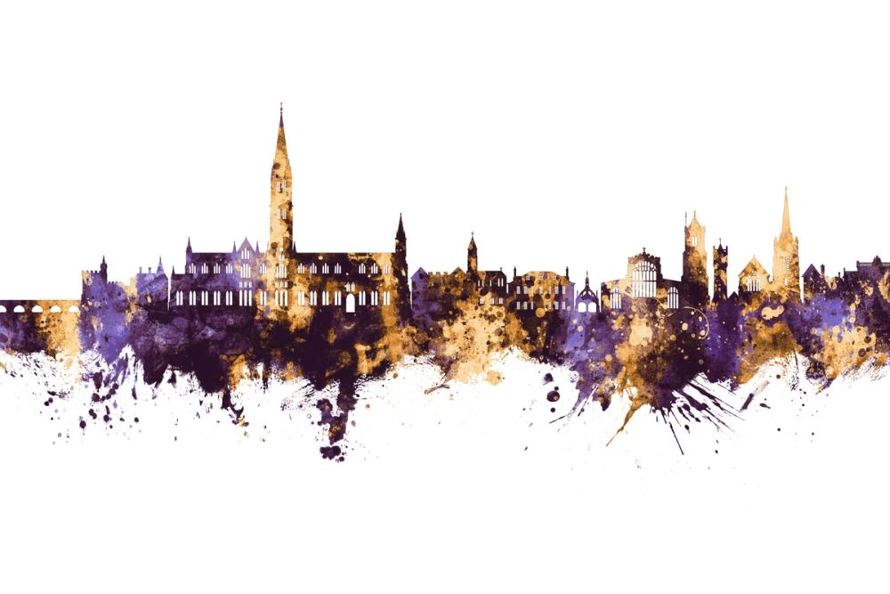 Salisbury England Skyline Purpl & Gold