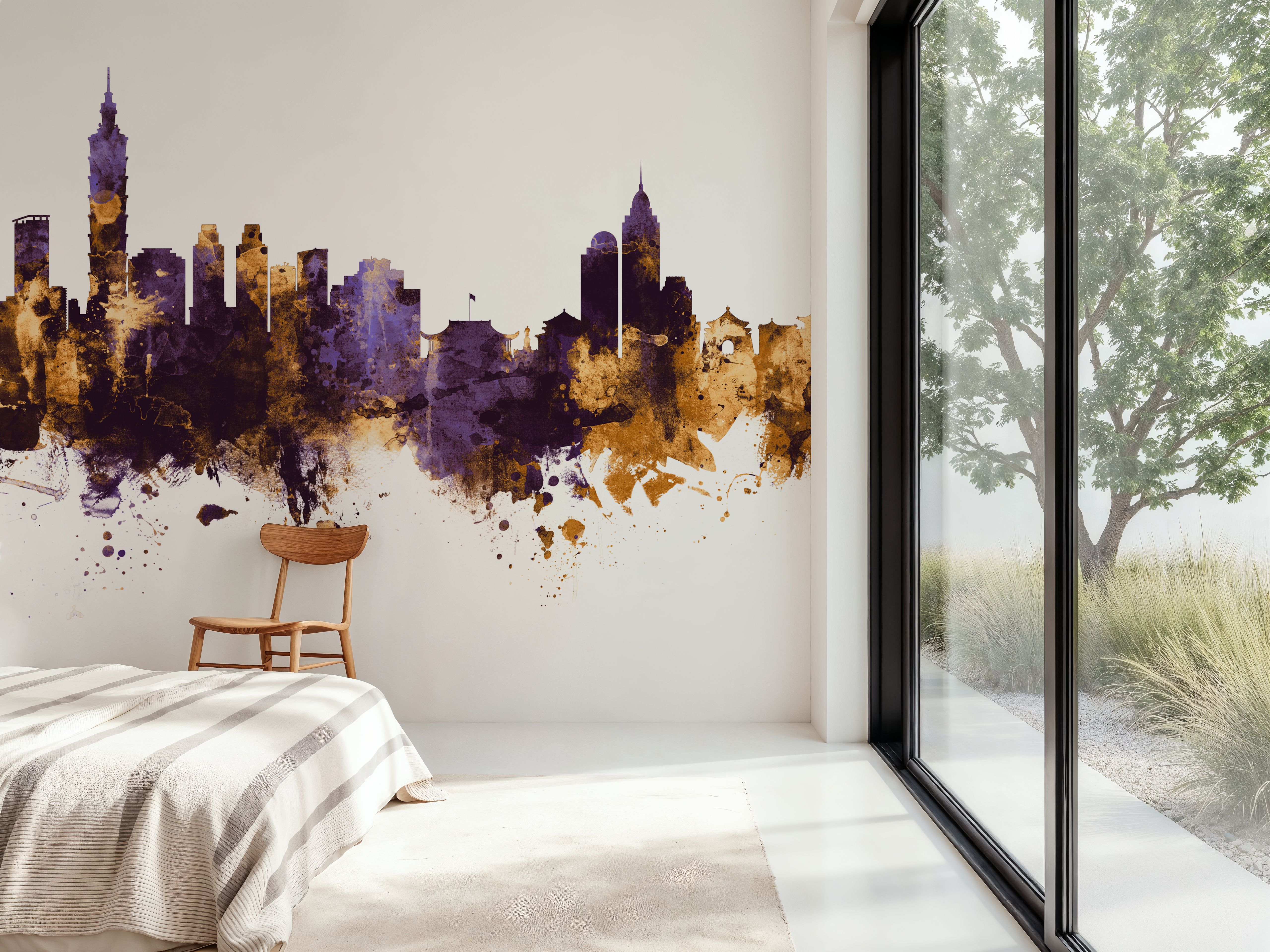 Taipei Taiwan Skyline Purple & Gold