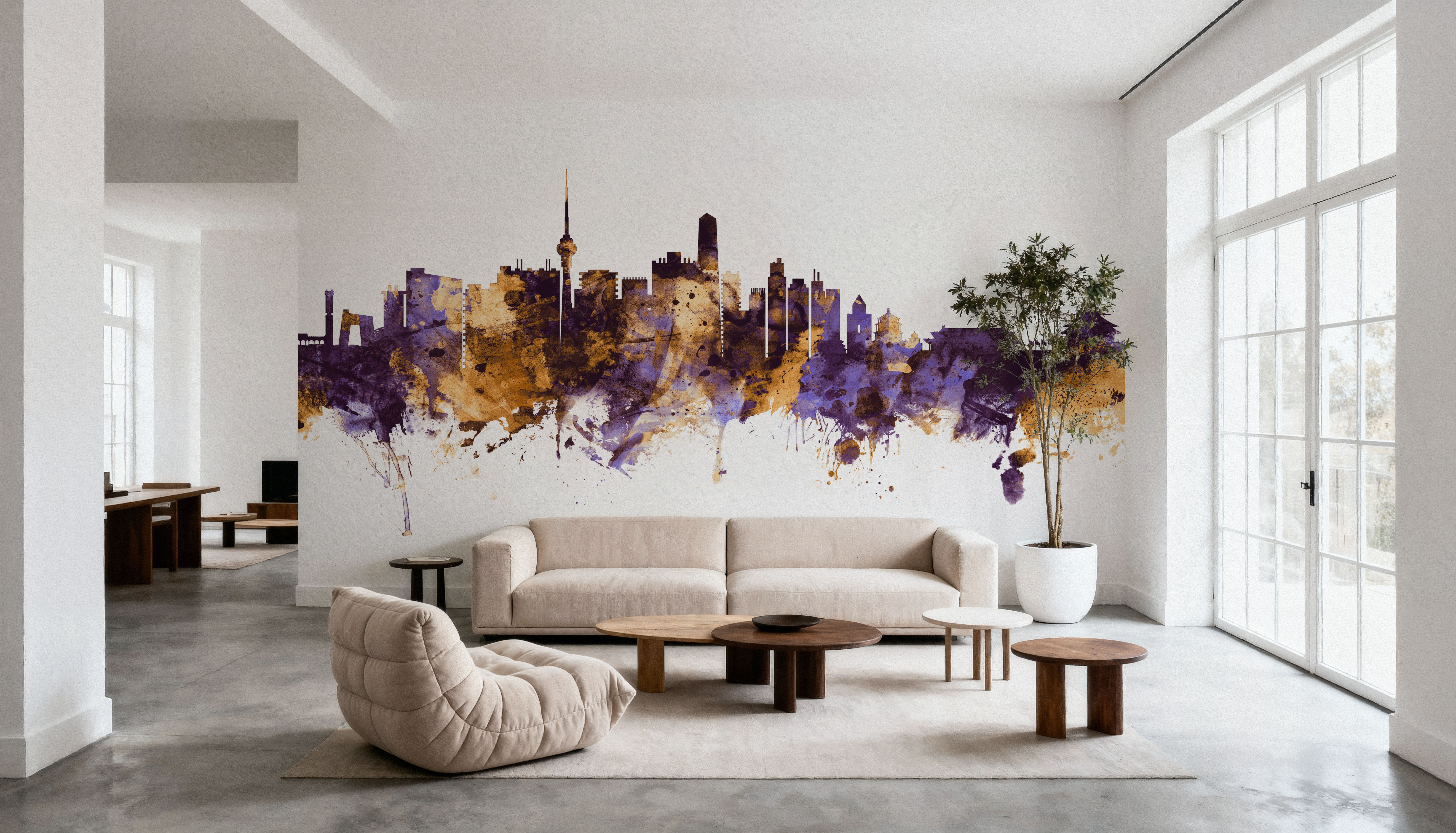 Beijing Skyline Purple & Gold, Wallpaper