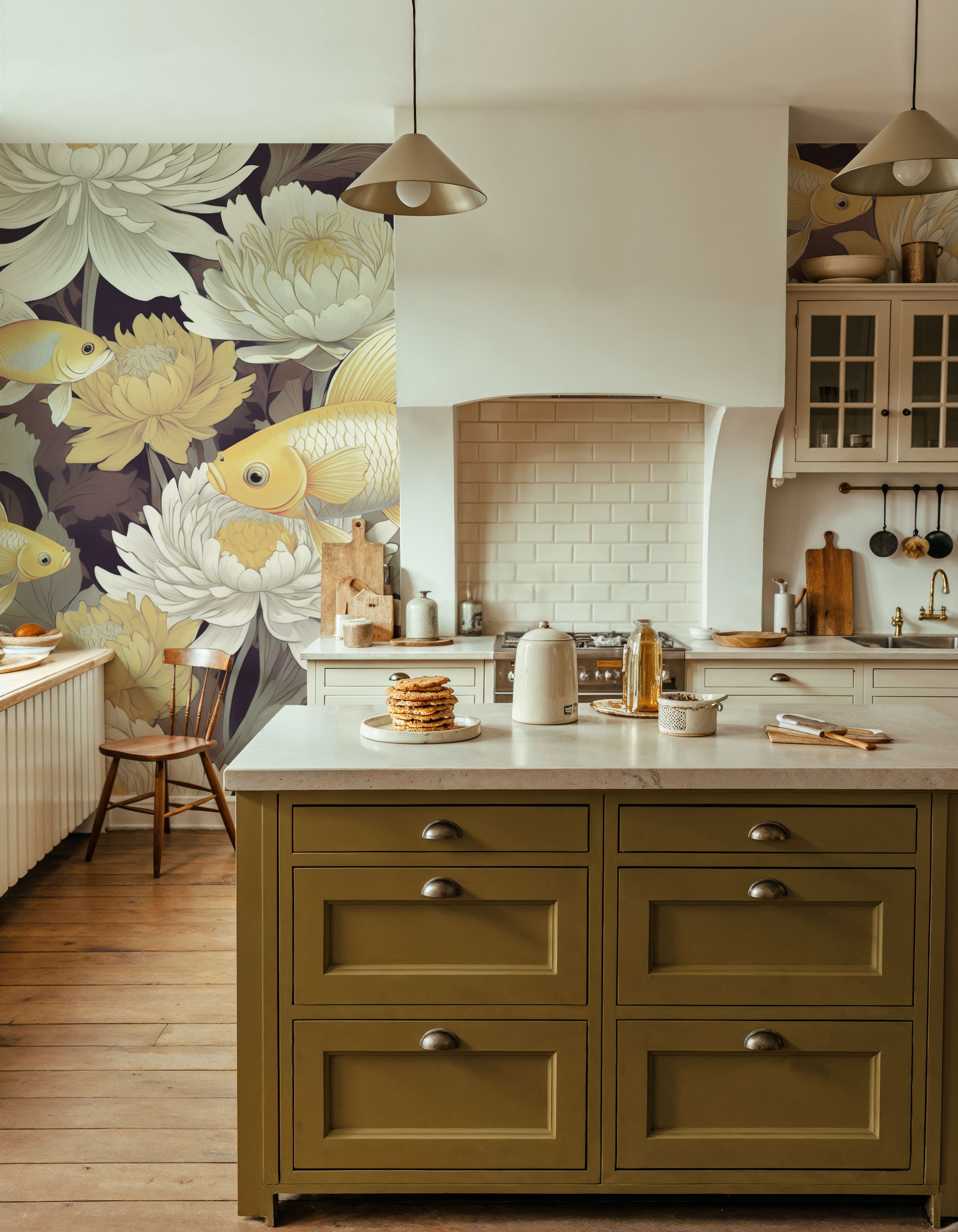 Dancing Fish, Yellow on Brown