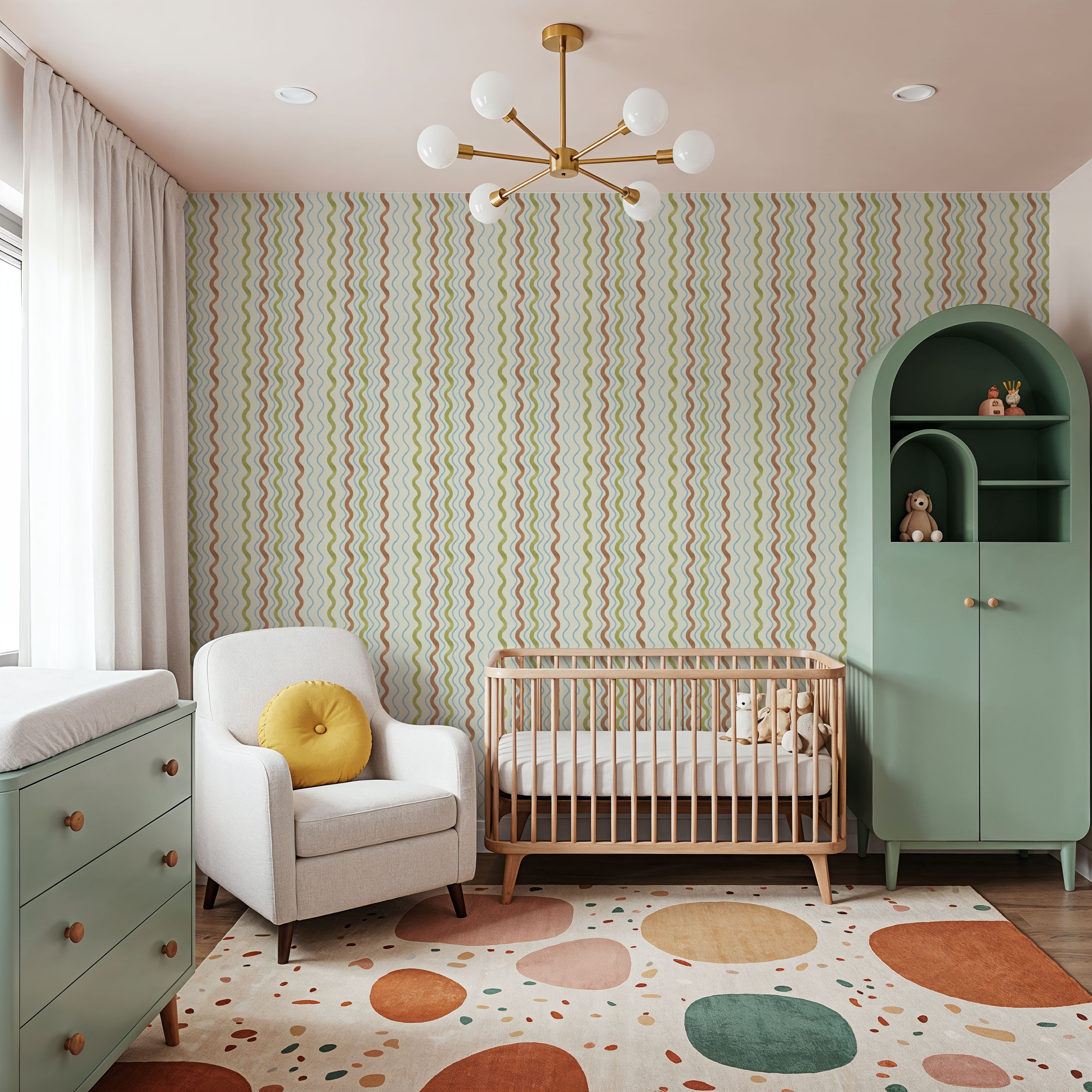 Wavy Stripes, Green & Rust