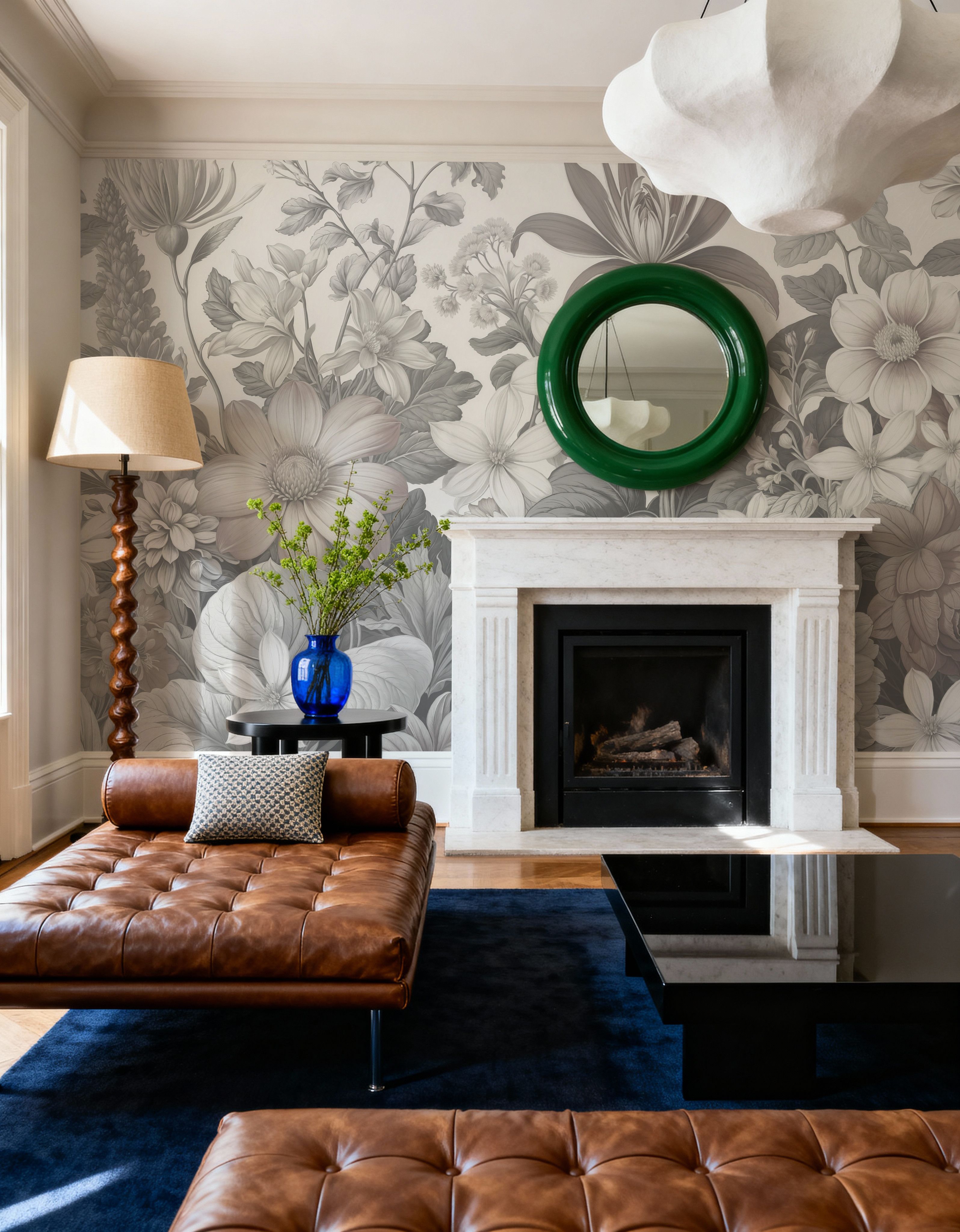 Wall Mural - Dahlia Days, Washed - Chintz Floral mural wallpaper - Hallway staircases - Wallism UK - Premium, Textured or Peel & Stick