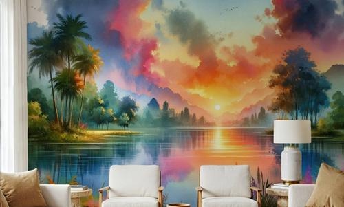 Vibrant Sunset Over Serene Lake