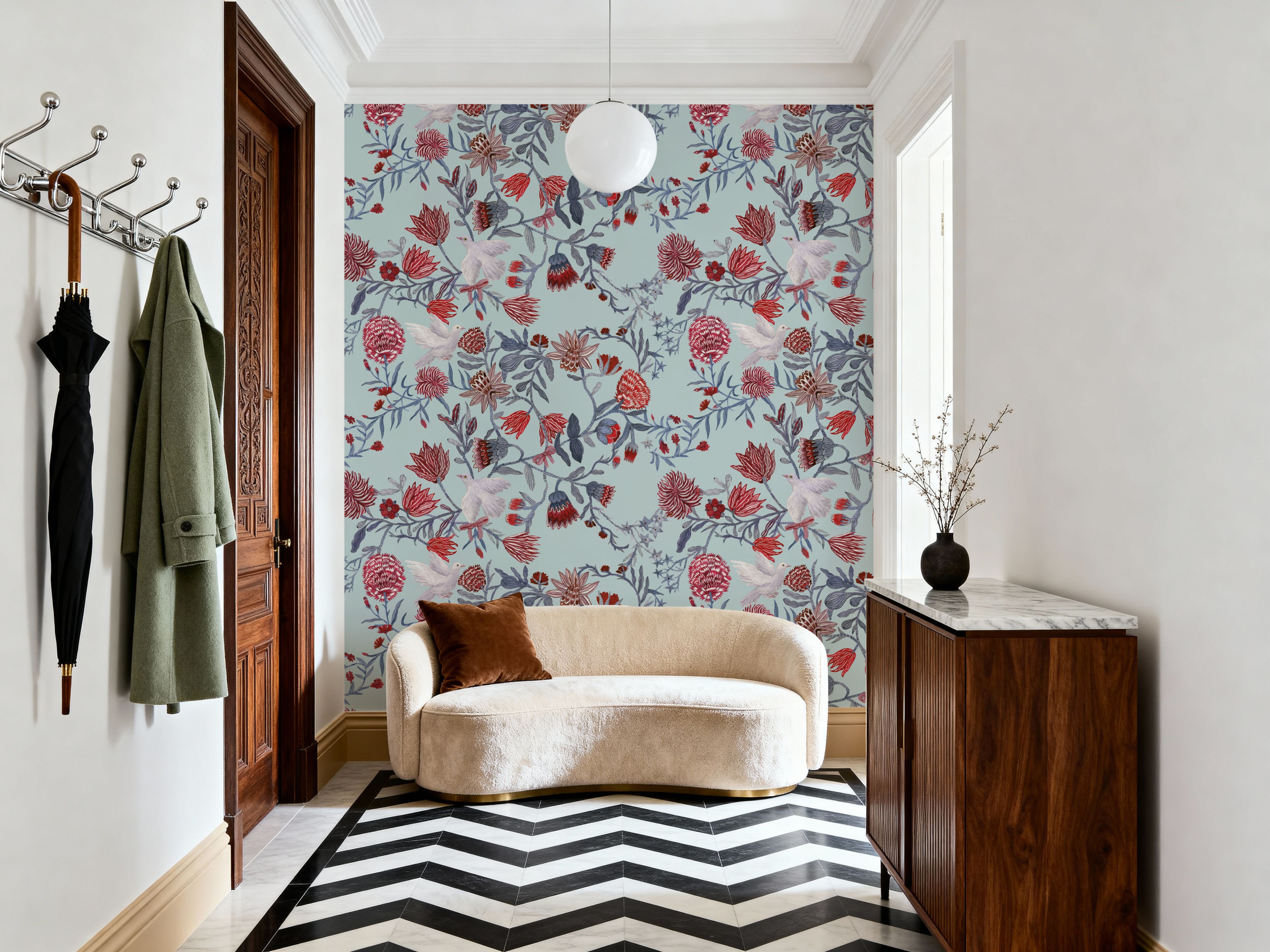 Miracle Blossoms and Birds, Red