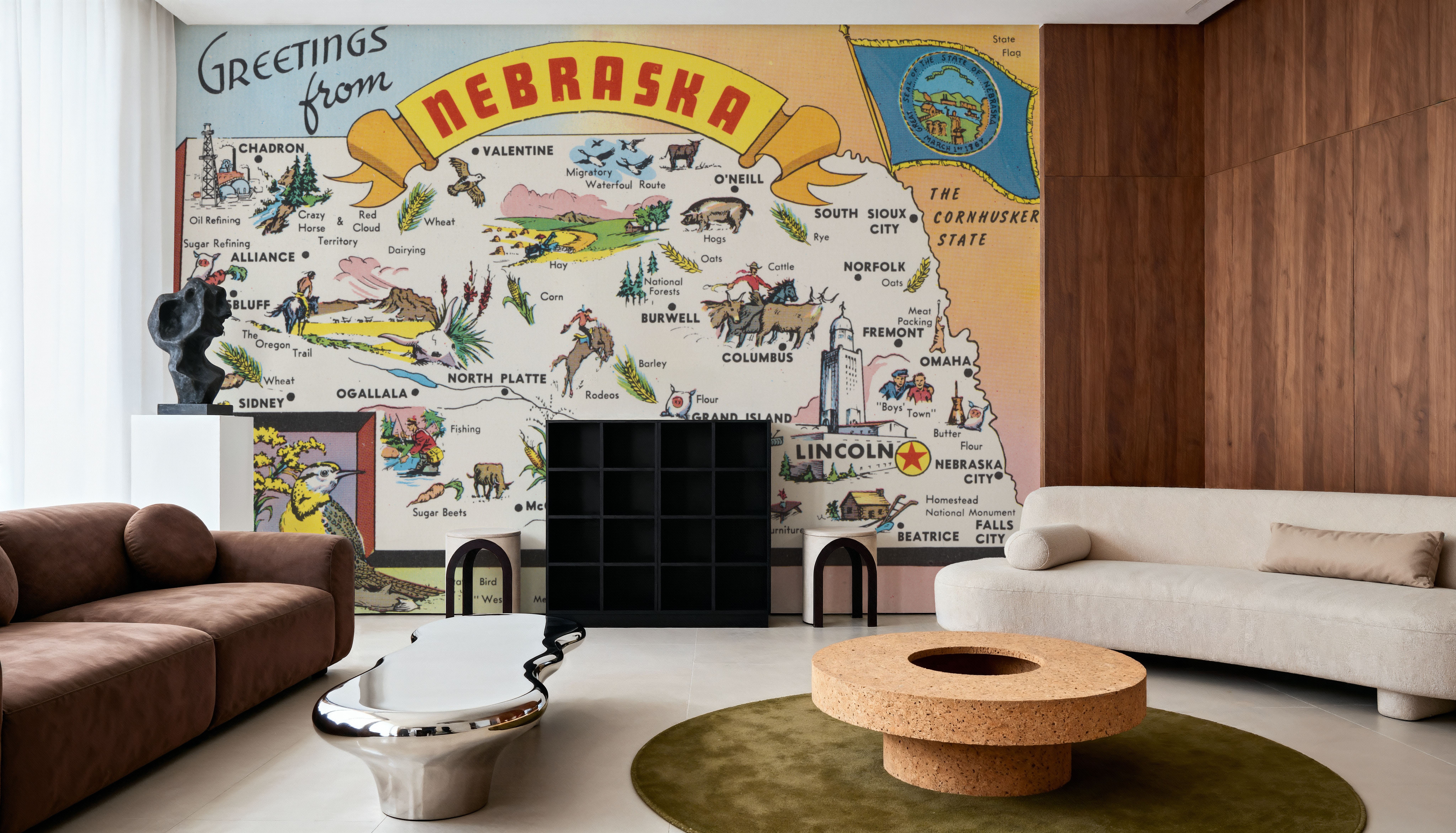 Greetings from Nebraska Map - Screenprint Postcard