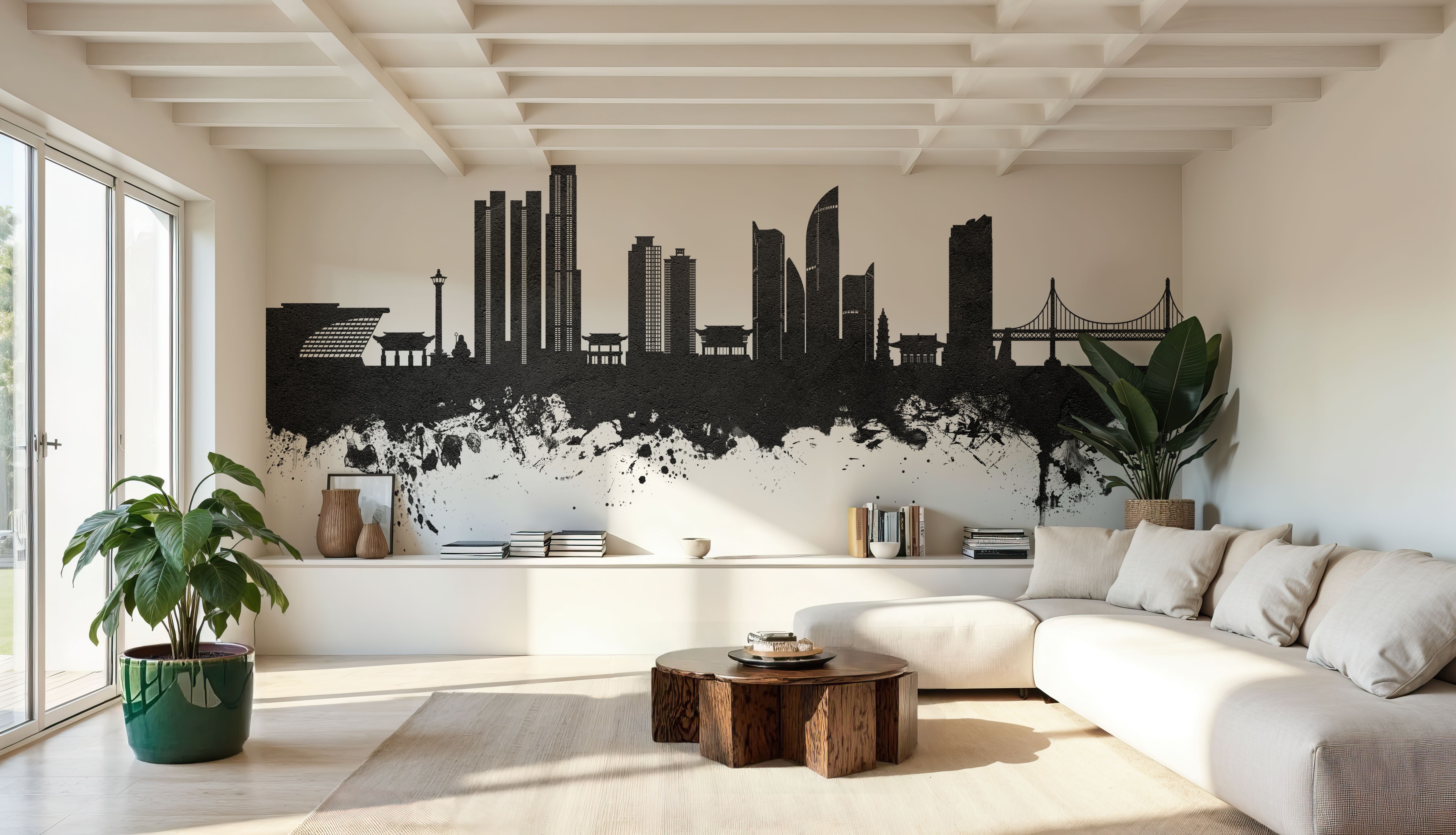 Busan South Korea Skyline Black & White, Papier peint