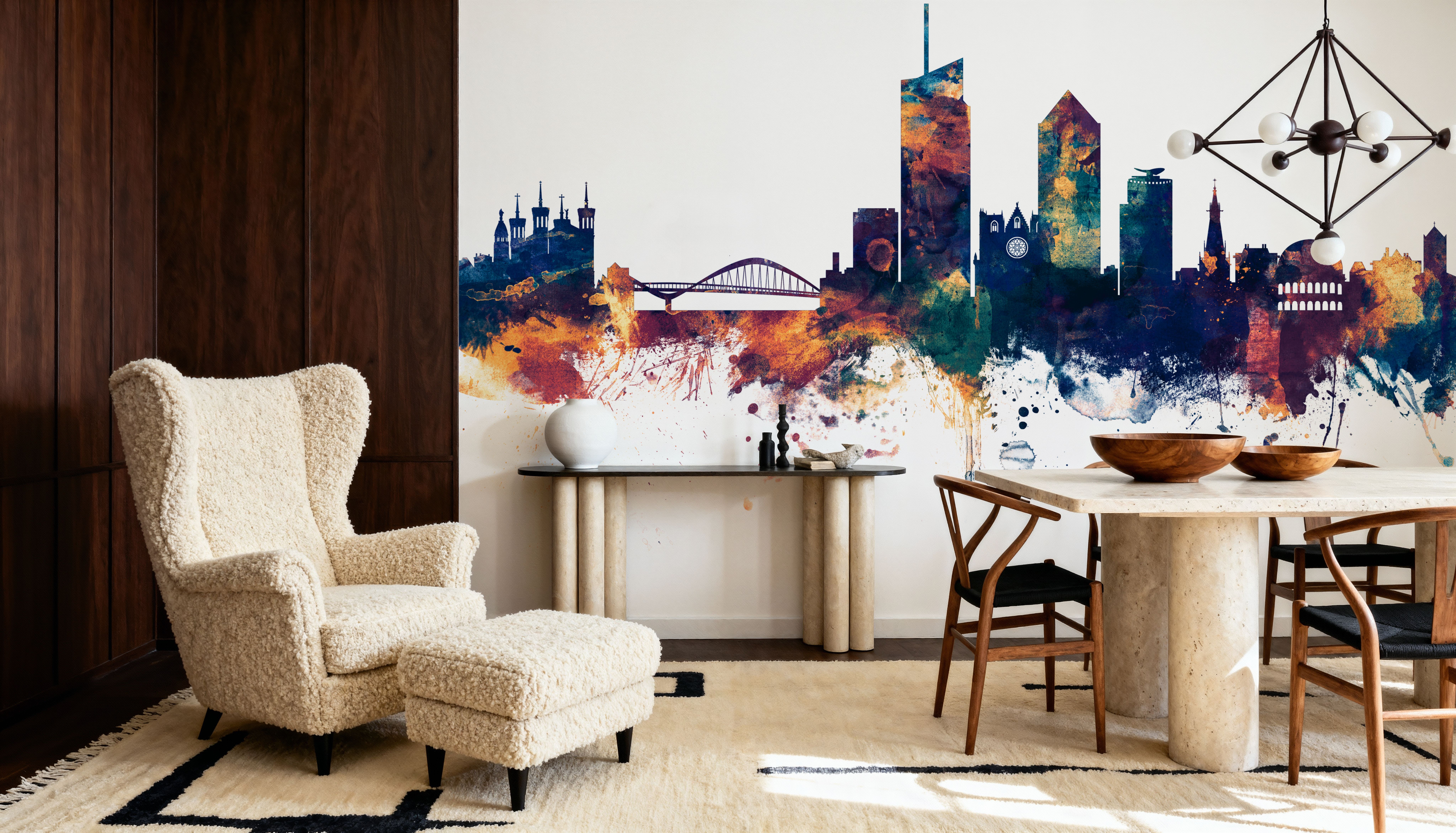 Lyon France Skyline Blue & Bronze