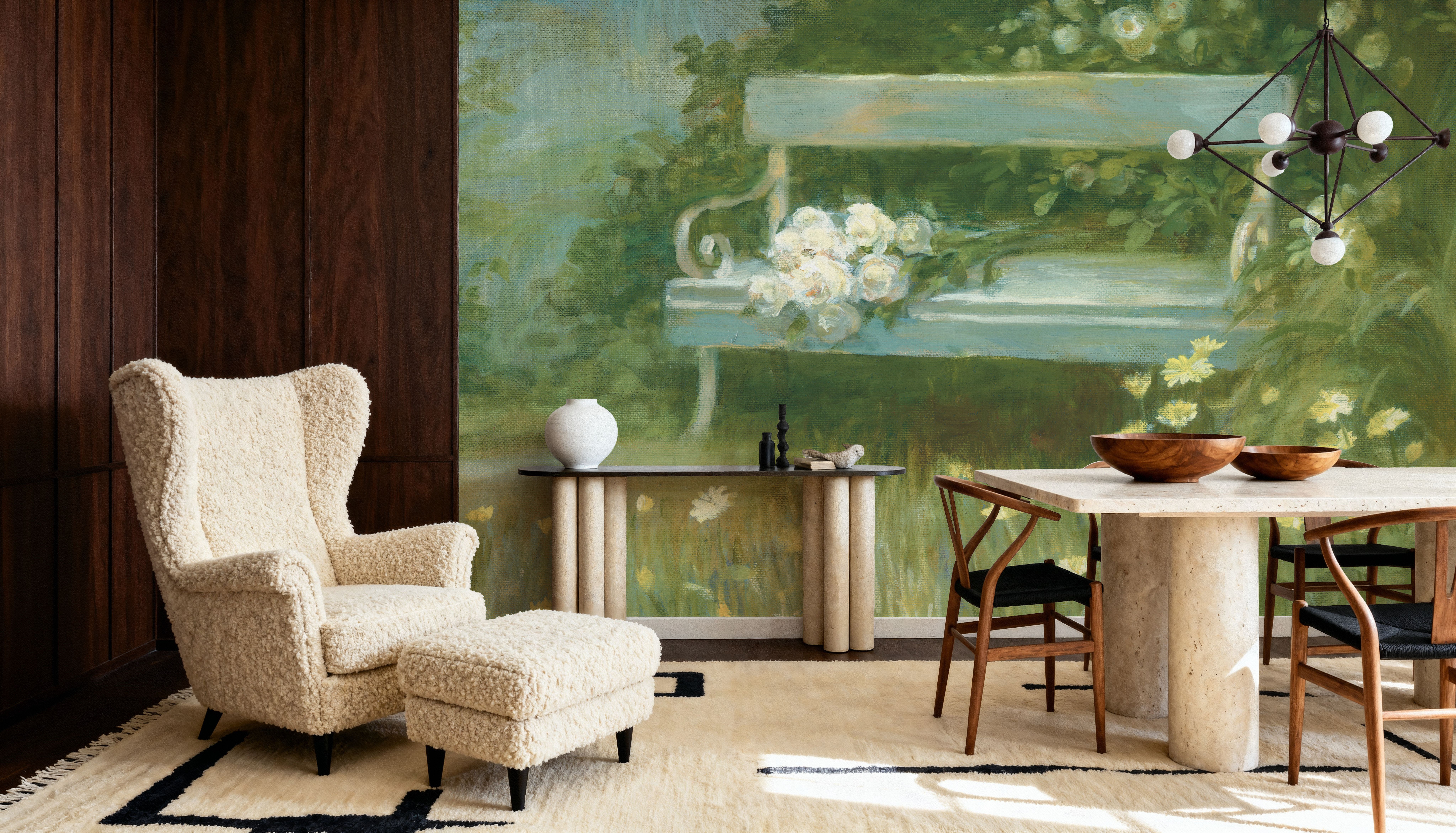 Garden Bench with Rose Bouquet