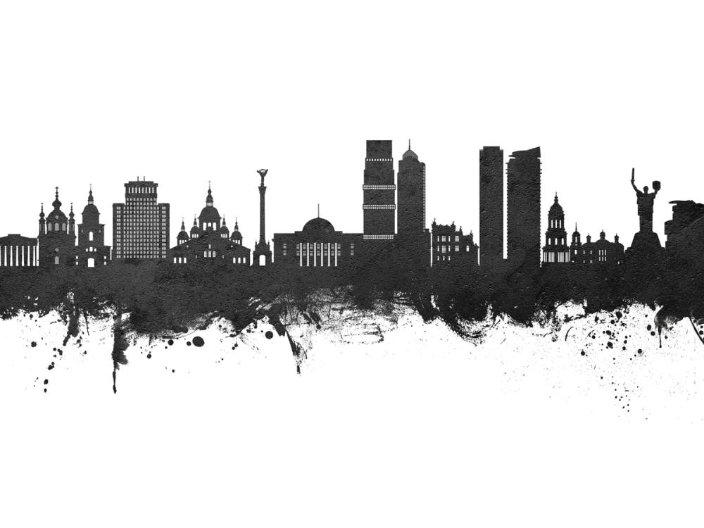 Kyiv Ukraine Skyline Black & White