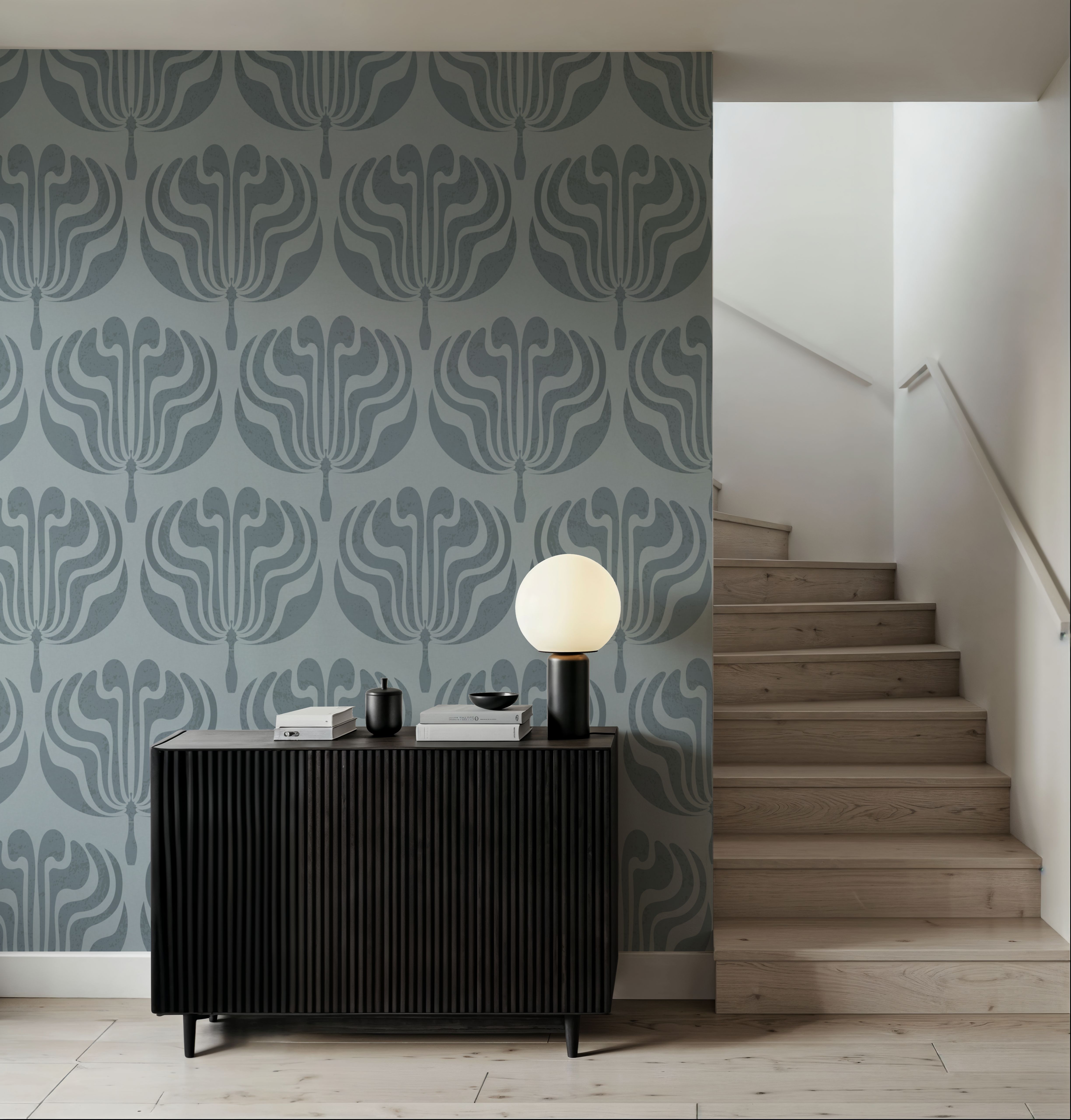 Fan Damask Hint of Green, Wallpaper