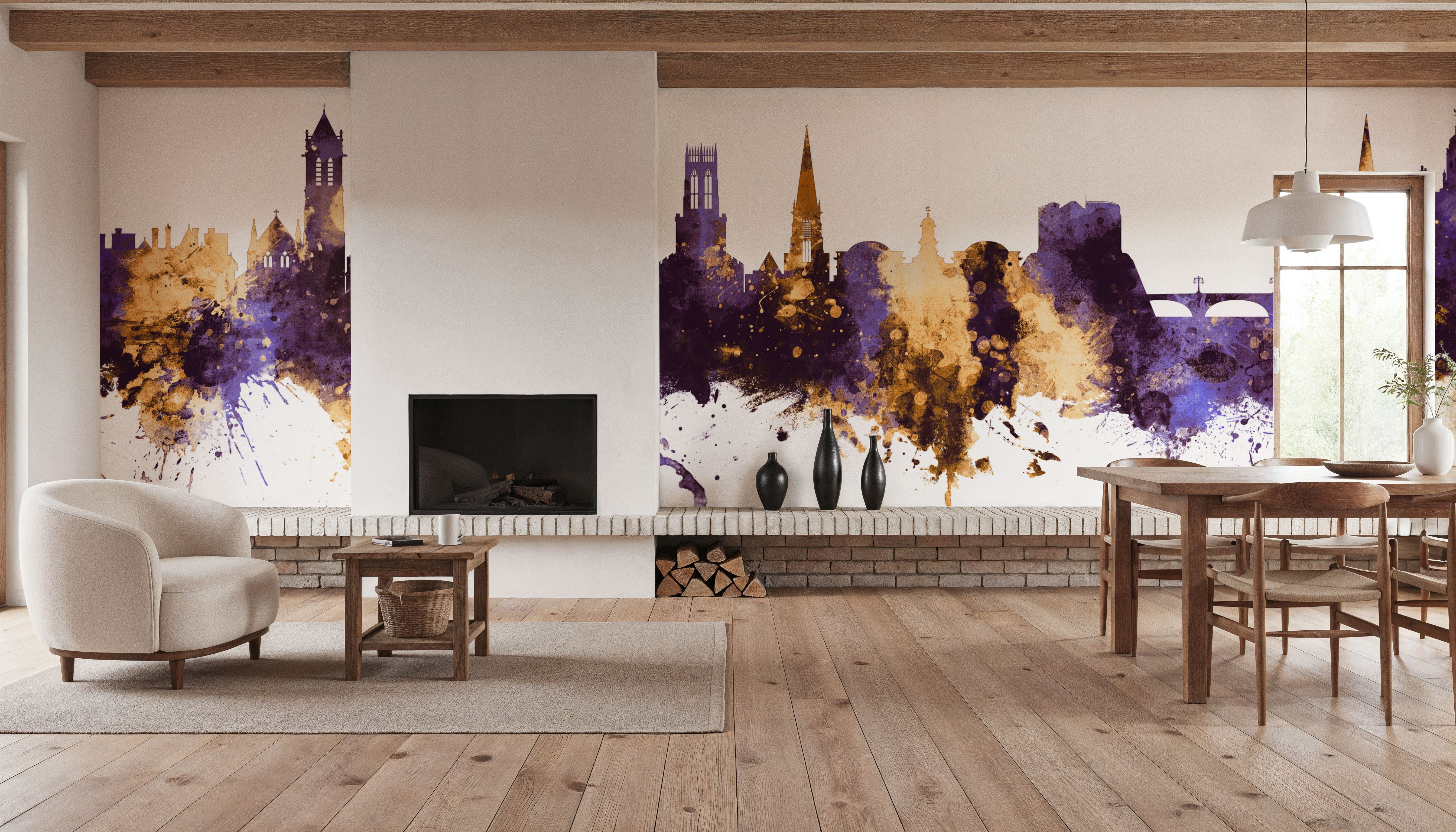 York England Skyline Purple & Gold
