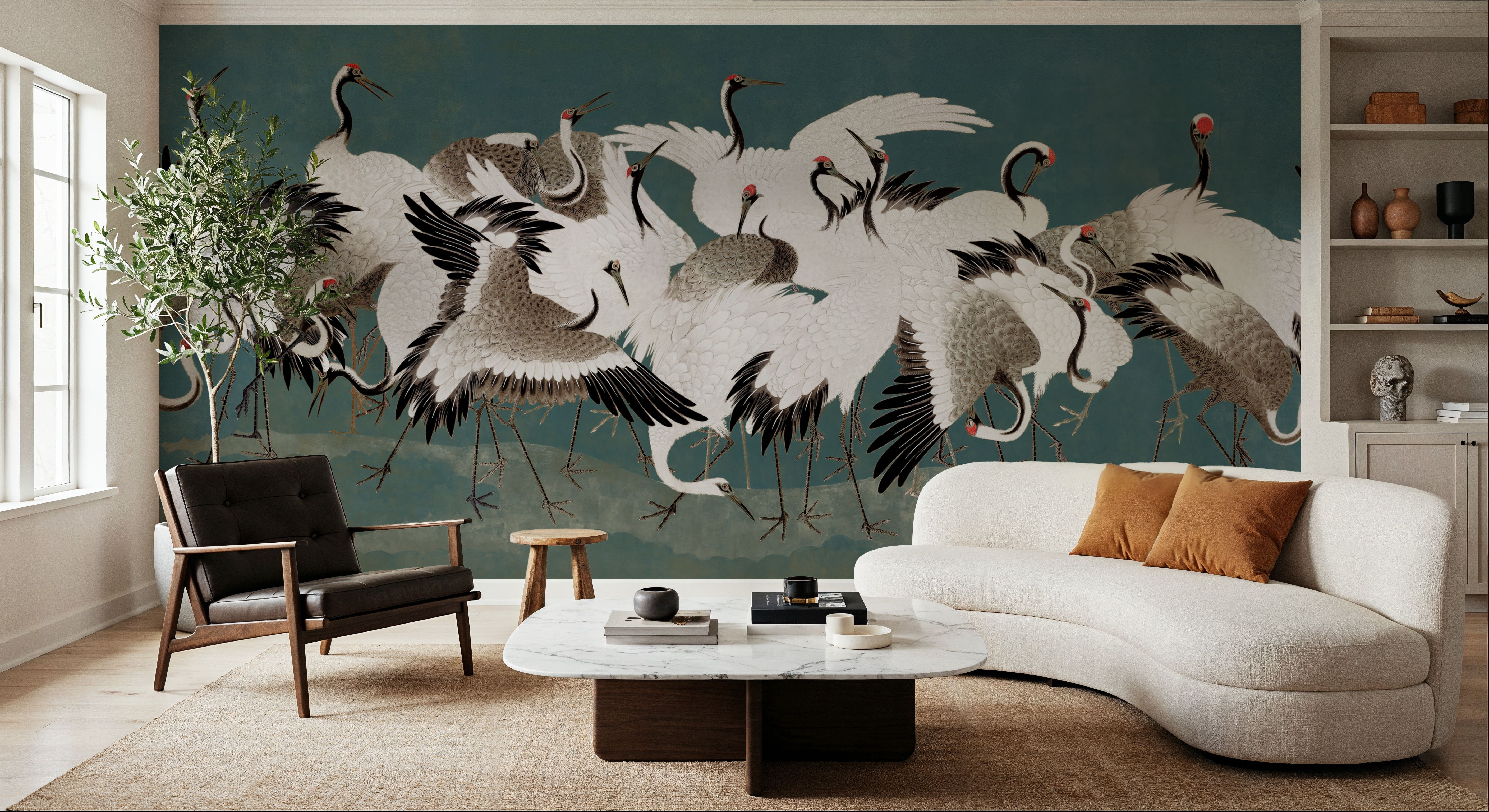 Japanese Flock of Cranes, Teal