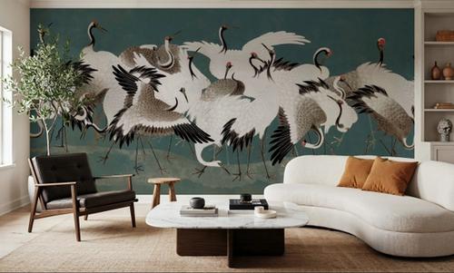 Japanese Flock of Cranes, Teal