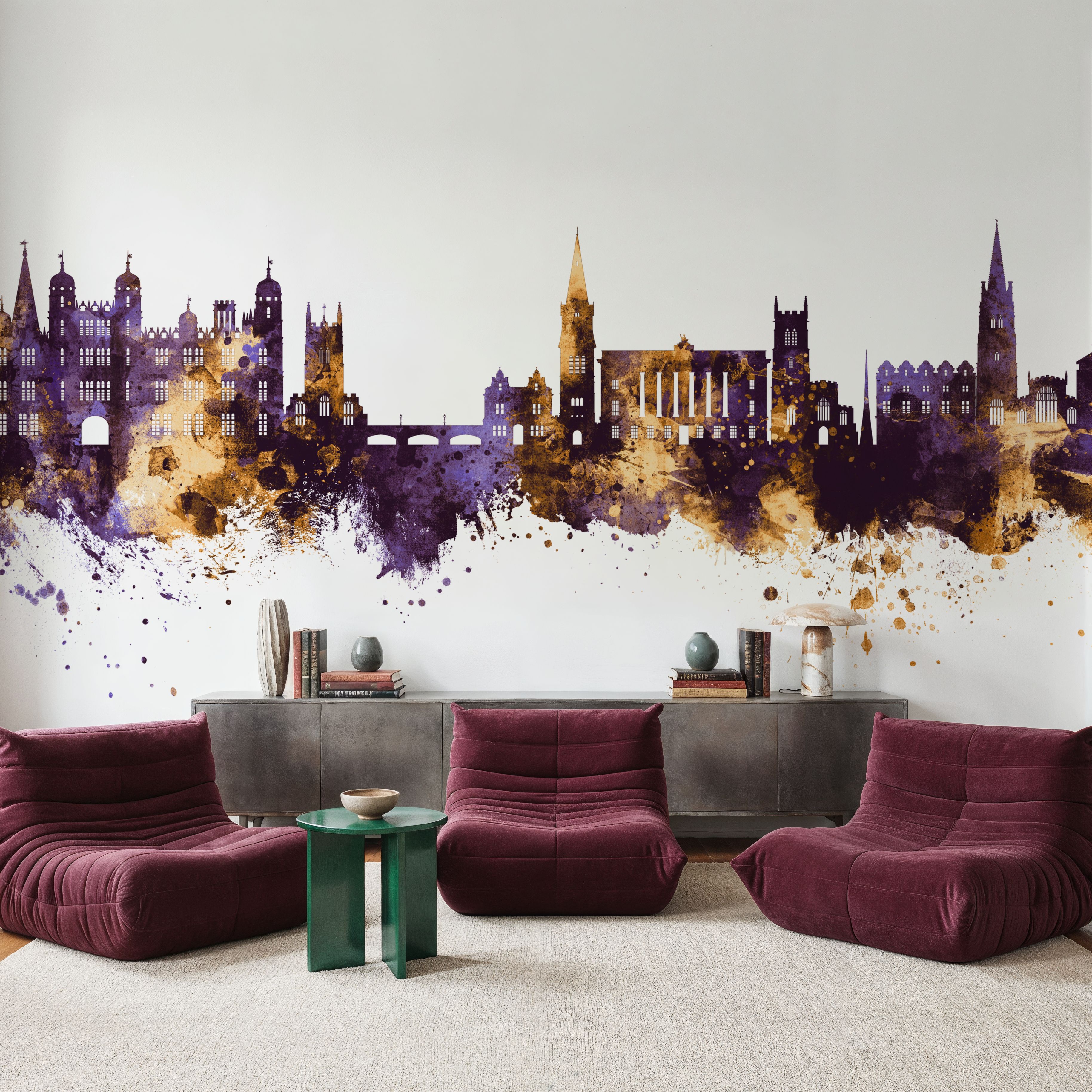 Stamford England Skyline Purple & Gold